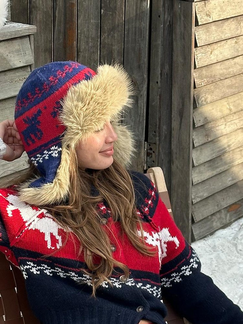 SweetChilling Reindeer Jacquard Contrast Cropped Women&