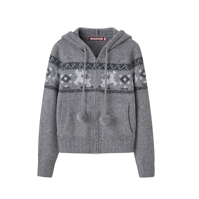 SweetChilling Reindeer Jacquard Hooded Knit Women&