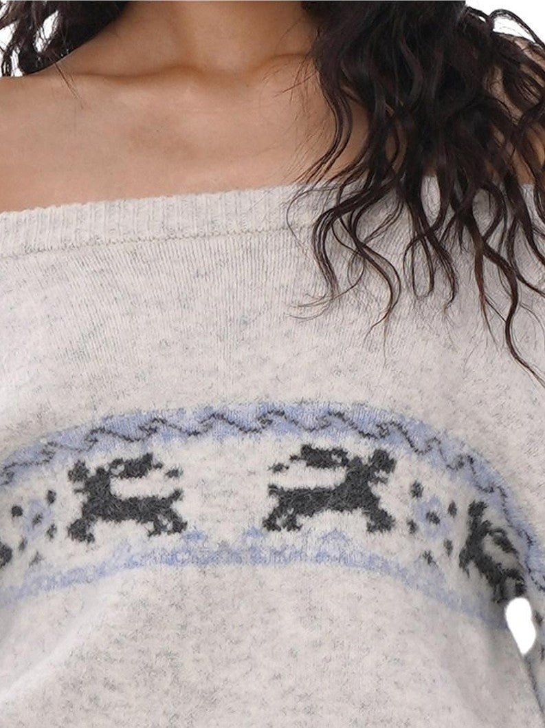 SweetChilling Reindeer Jacquard Loose Women&