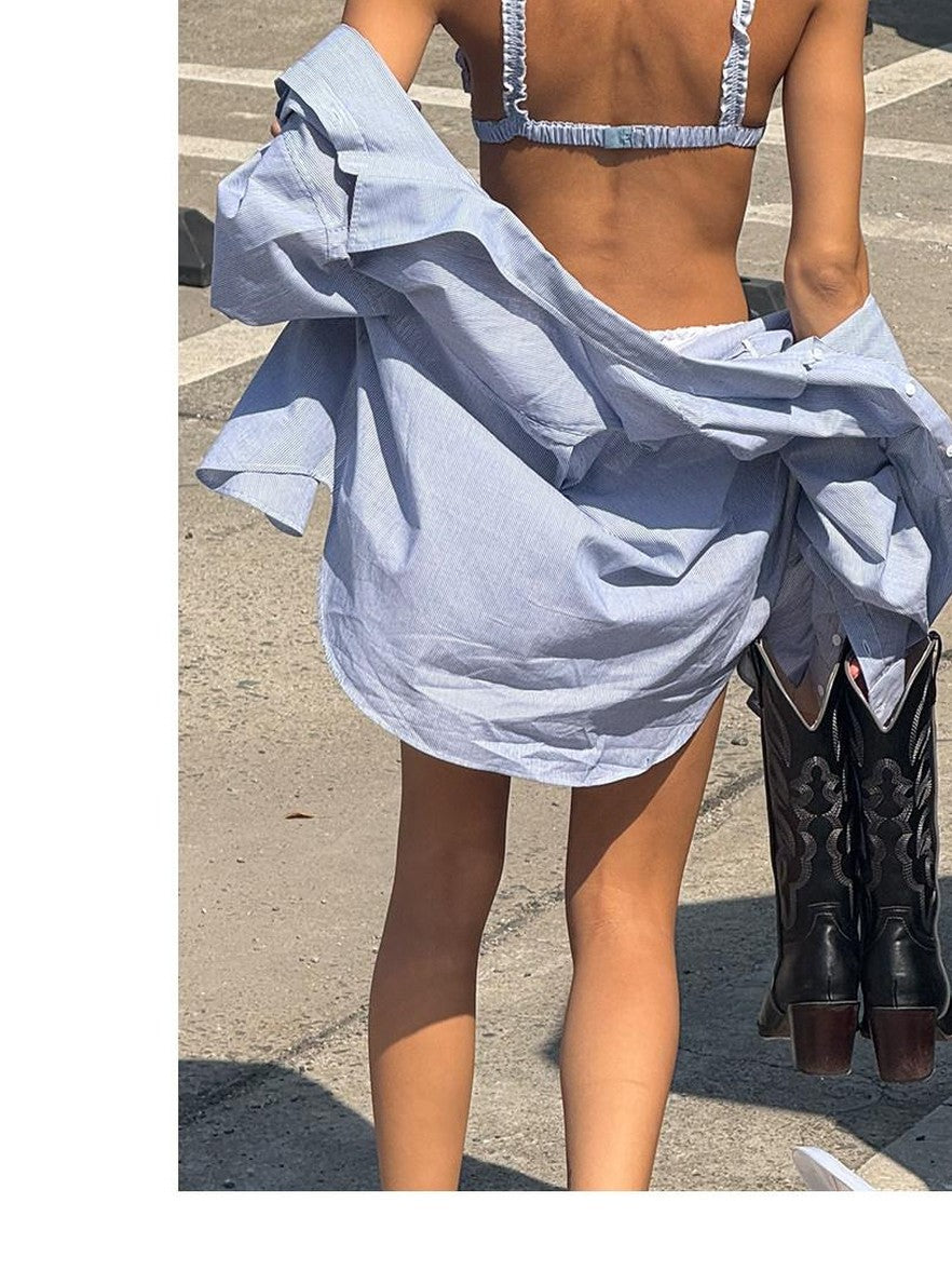 SweetChilling Resort Embroidered Boyfriend Shirt Women&