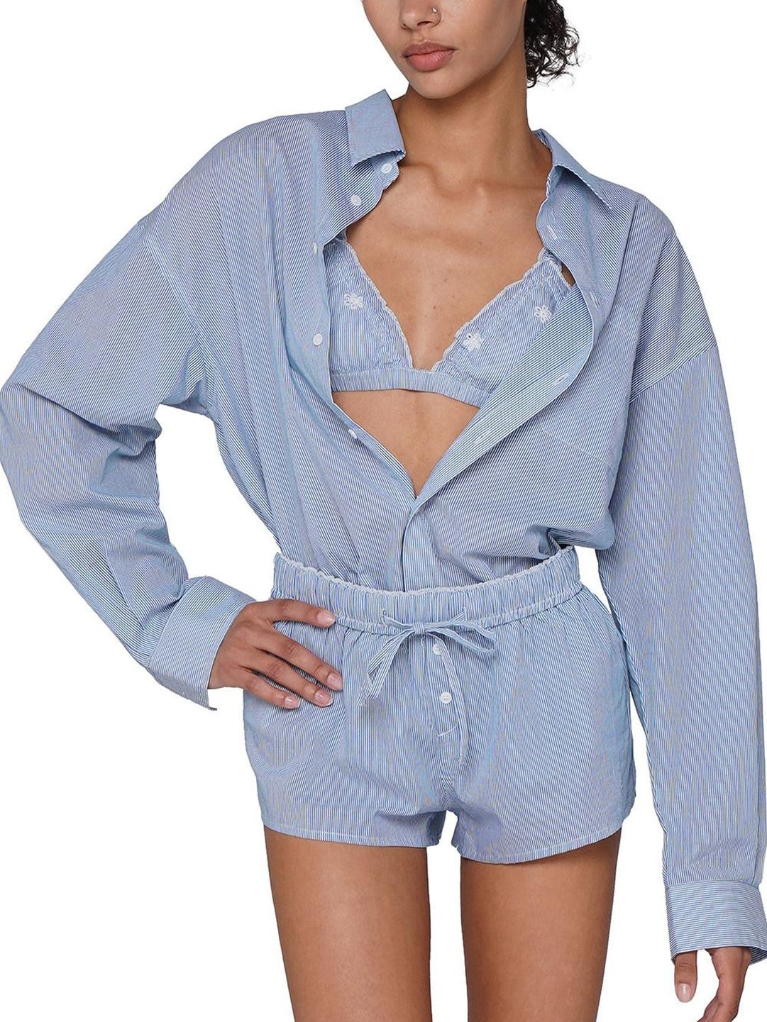 SweetChilling Resort Embroidered Boyfriend Shirt Women&