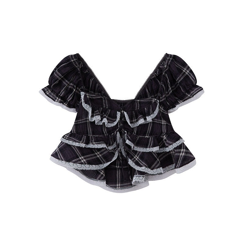 SweetChilling Ruffle Collar Spliced Lace Buttoned Sleeveless Fitted Women&