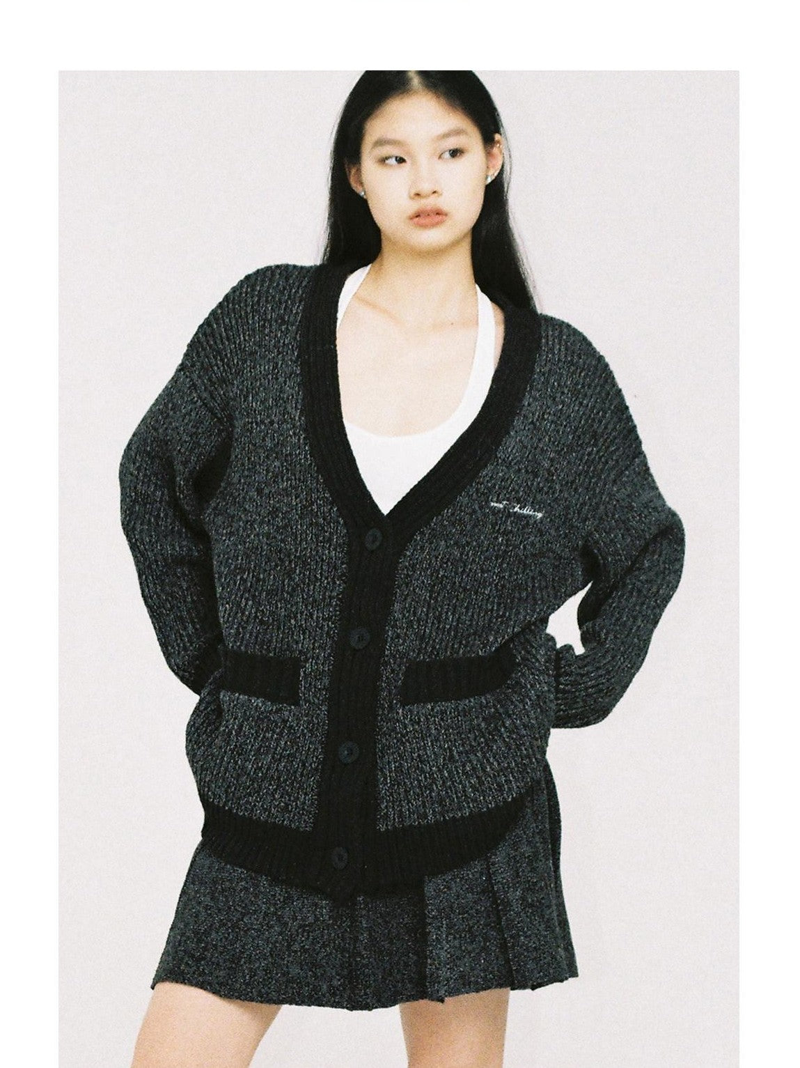 SweetChilling Slimming Colorblock Floral V-neck Cardigan Pleated Women&