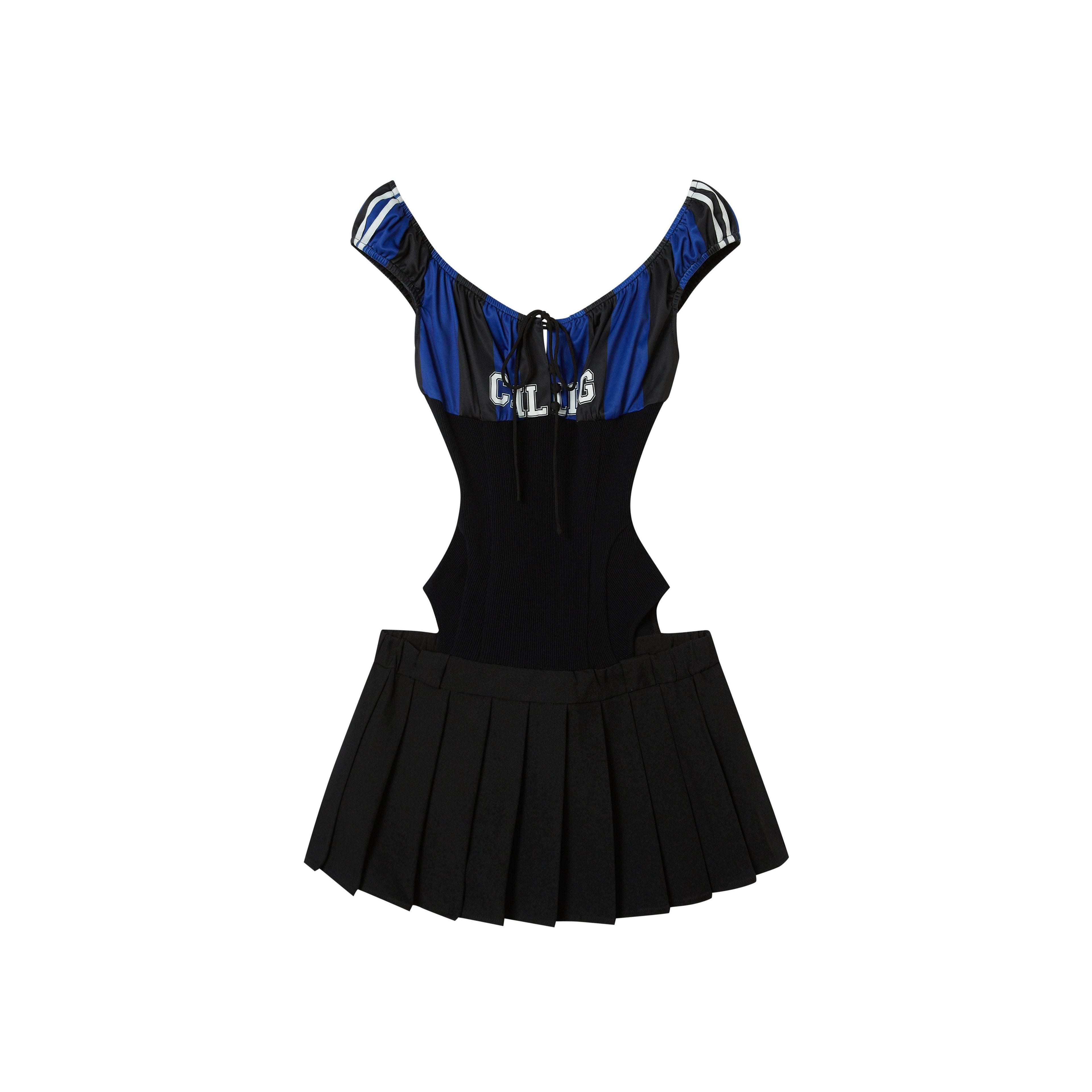 SweetChilling Sporty Pleated Spliced Cutout Waist Cinch Women&
