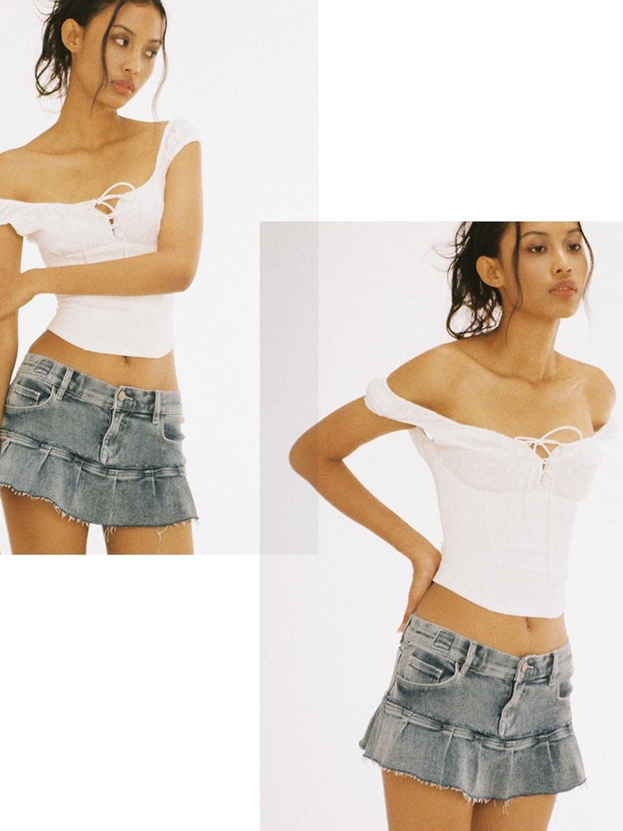 SweetChilling Sporty Spliced Waist Cinch V-neck Printed Cropped Women&
