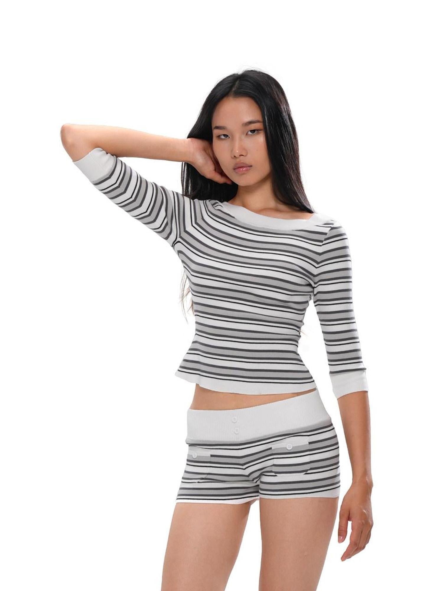 SweetChilling Striped Boat Neck Waist Knit Women&