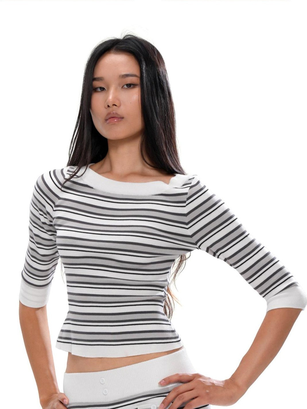 SweetChilling Striped Boat Neck Waist Knit Women&