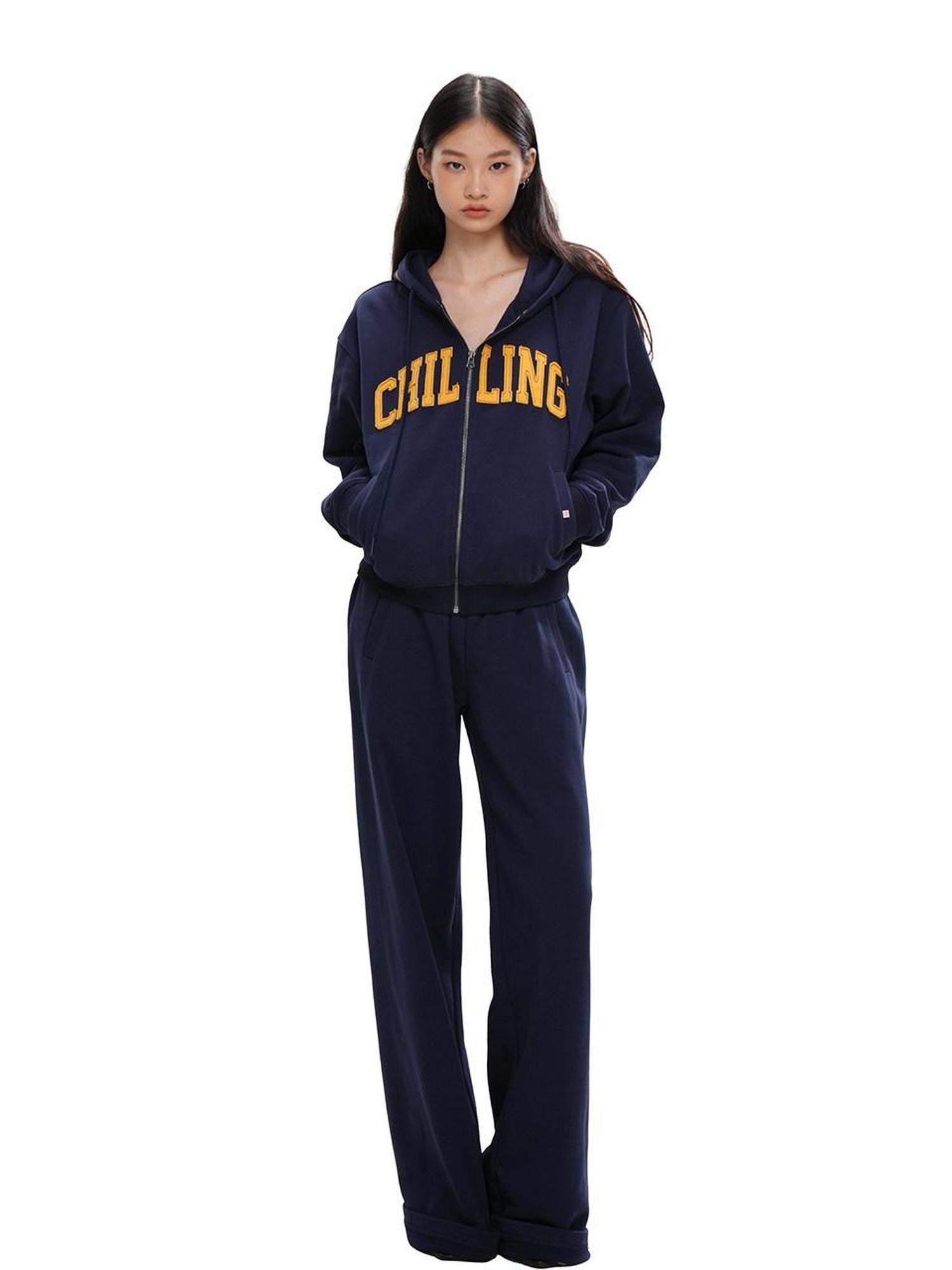 SweetChilling Varsity Letter Logo Applique Hooded Zip Women&