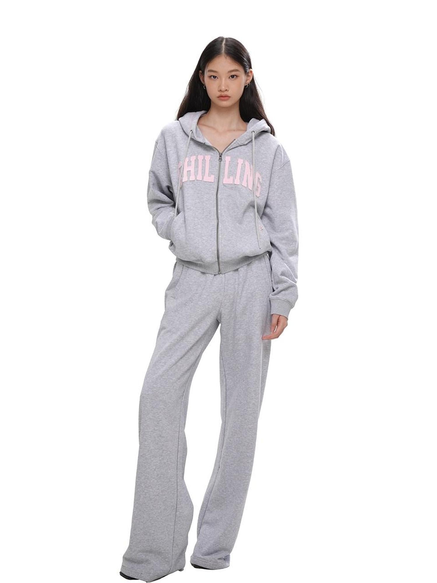 SweetChilling Varsity Letter Logo Applique Hooded Zip Women&