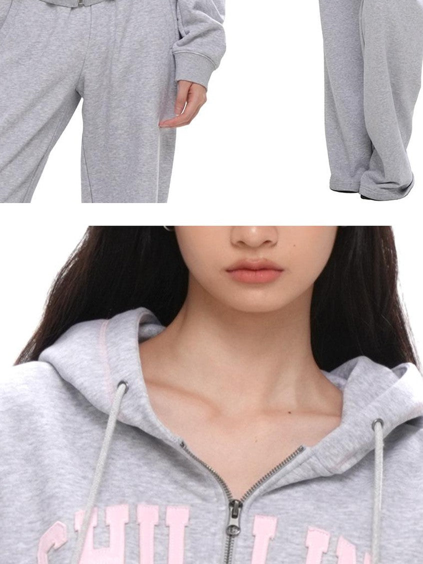 SweetChilling Varsity Letter Logo Applique Hooded Zip Women&
