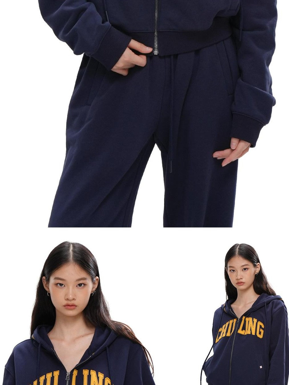 SweetChilling Varsity Letter Logo Applique Hooded Zip Women&