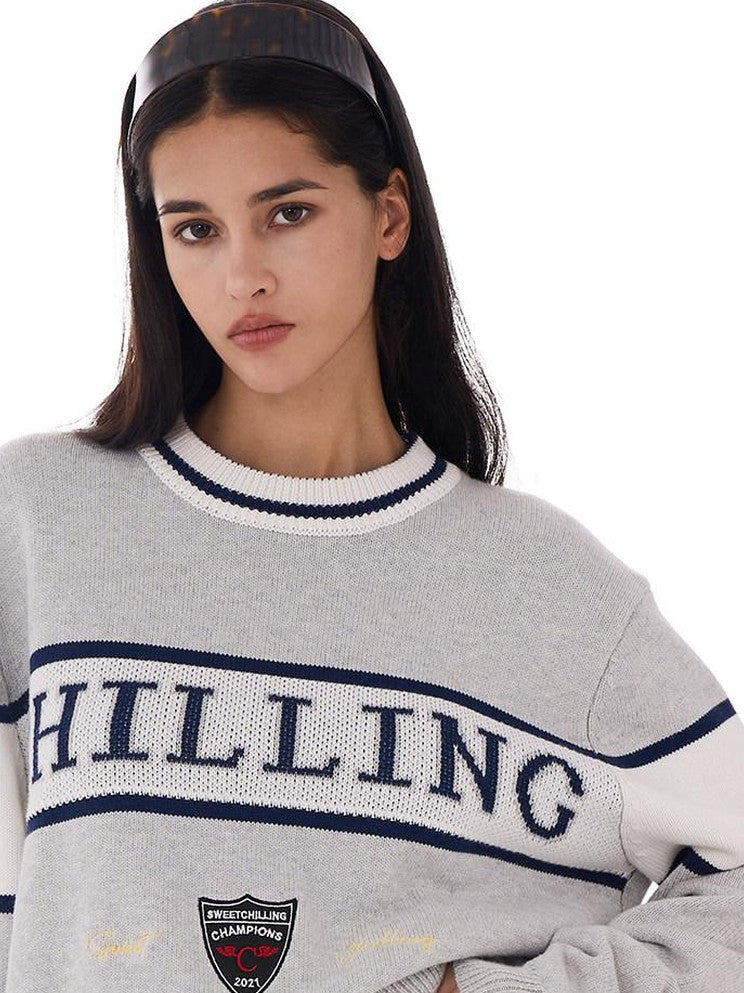 SweetChilling Vintage Preppy Letter Jacquard Embroidered Badge Women&