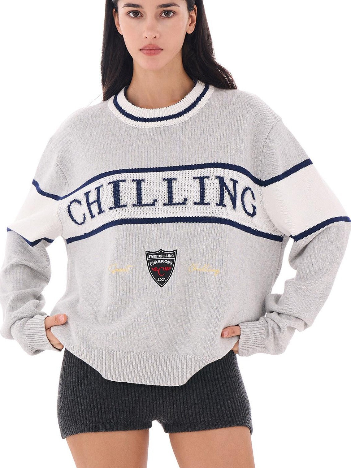 SweetChilling Vintage Preppy Letter Jacquard Embroidered Badge Women&