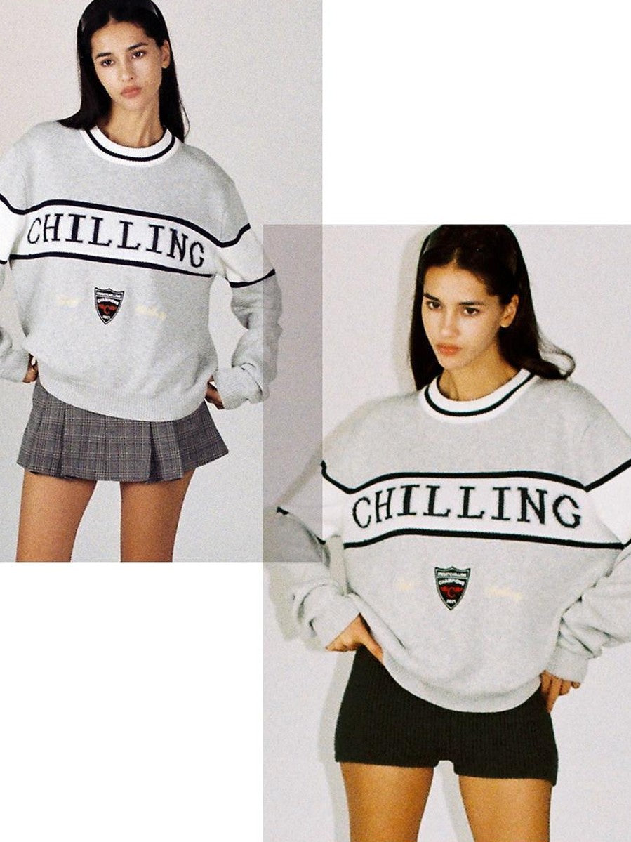 SweetChilling Vintage Preppy Letter Jacquard Embroidered Badge Women&