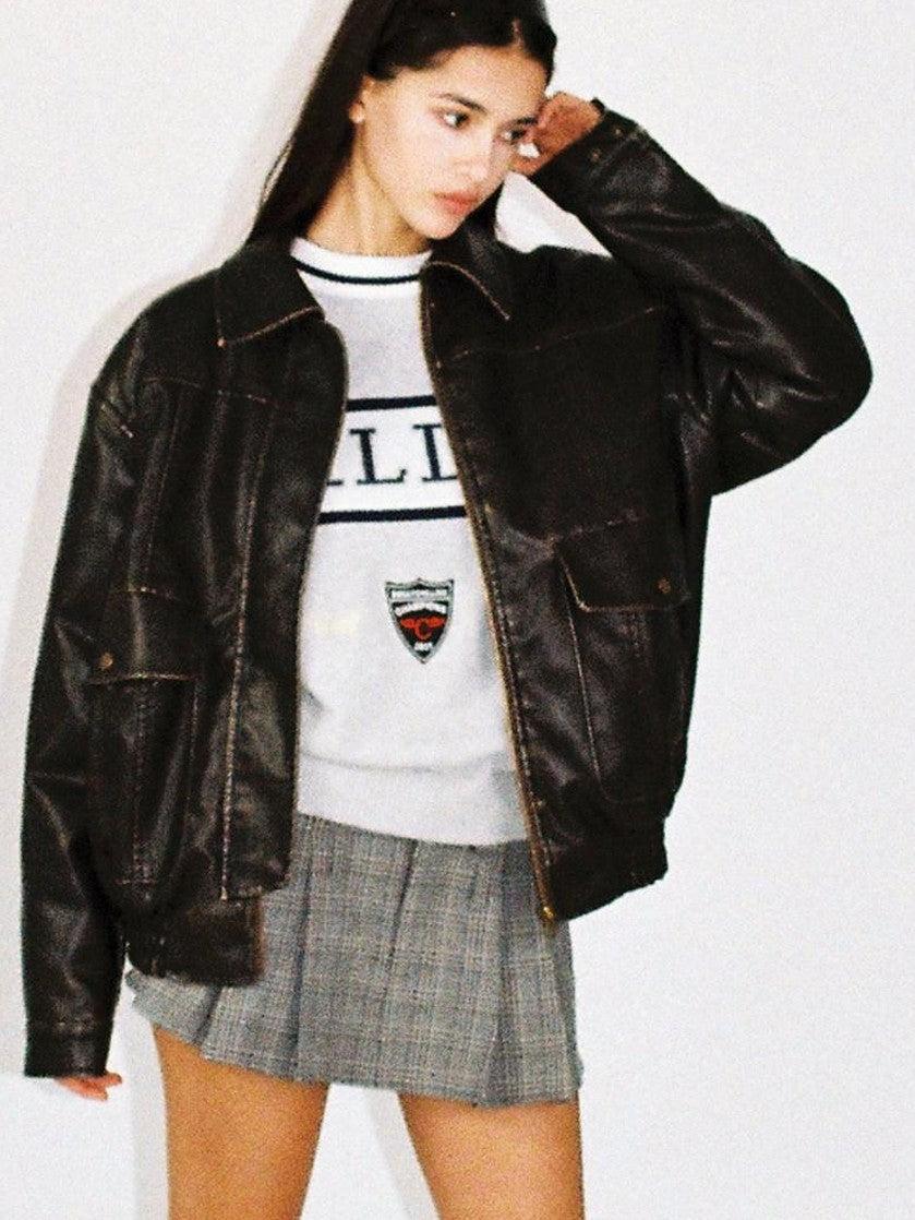 SweetChilling Vintage Preppy Letter Jacquard Embroidered Badge Women&