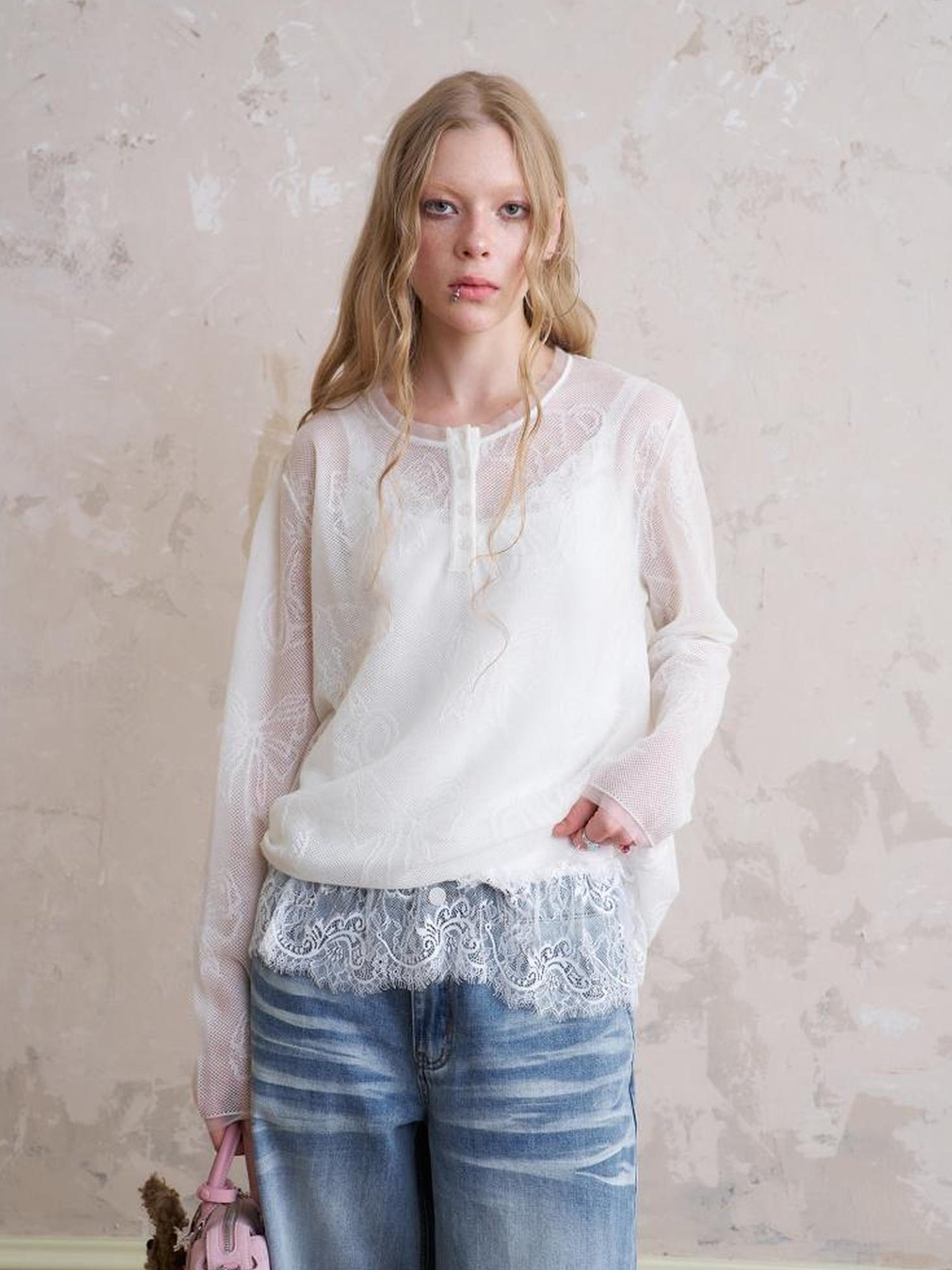 DIDDI MODA Sweet Bow Bear Henley Knit Top