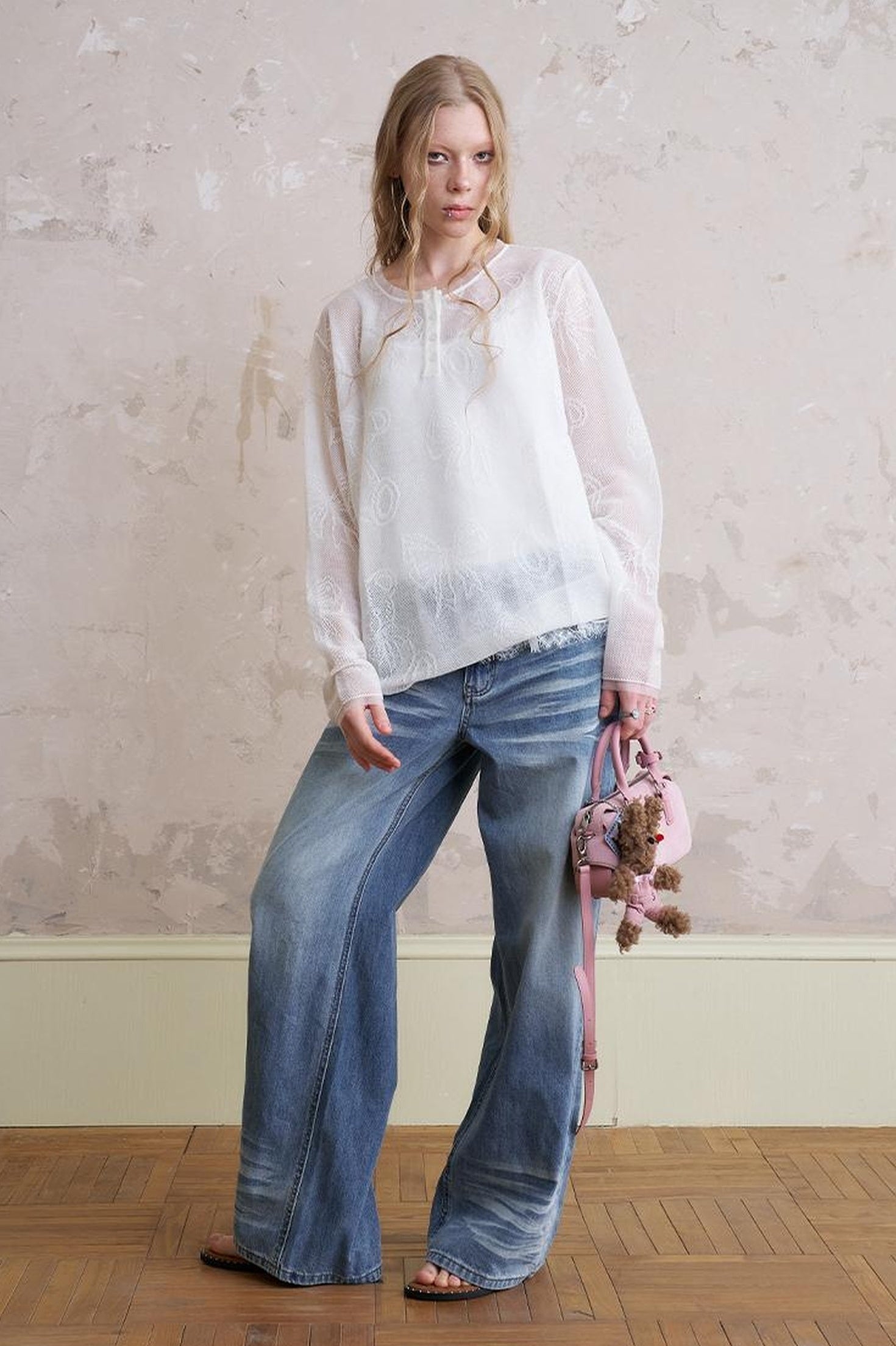 DIDDI MODA Sweet Bow Bear Henley Knit Top