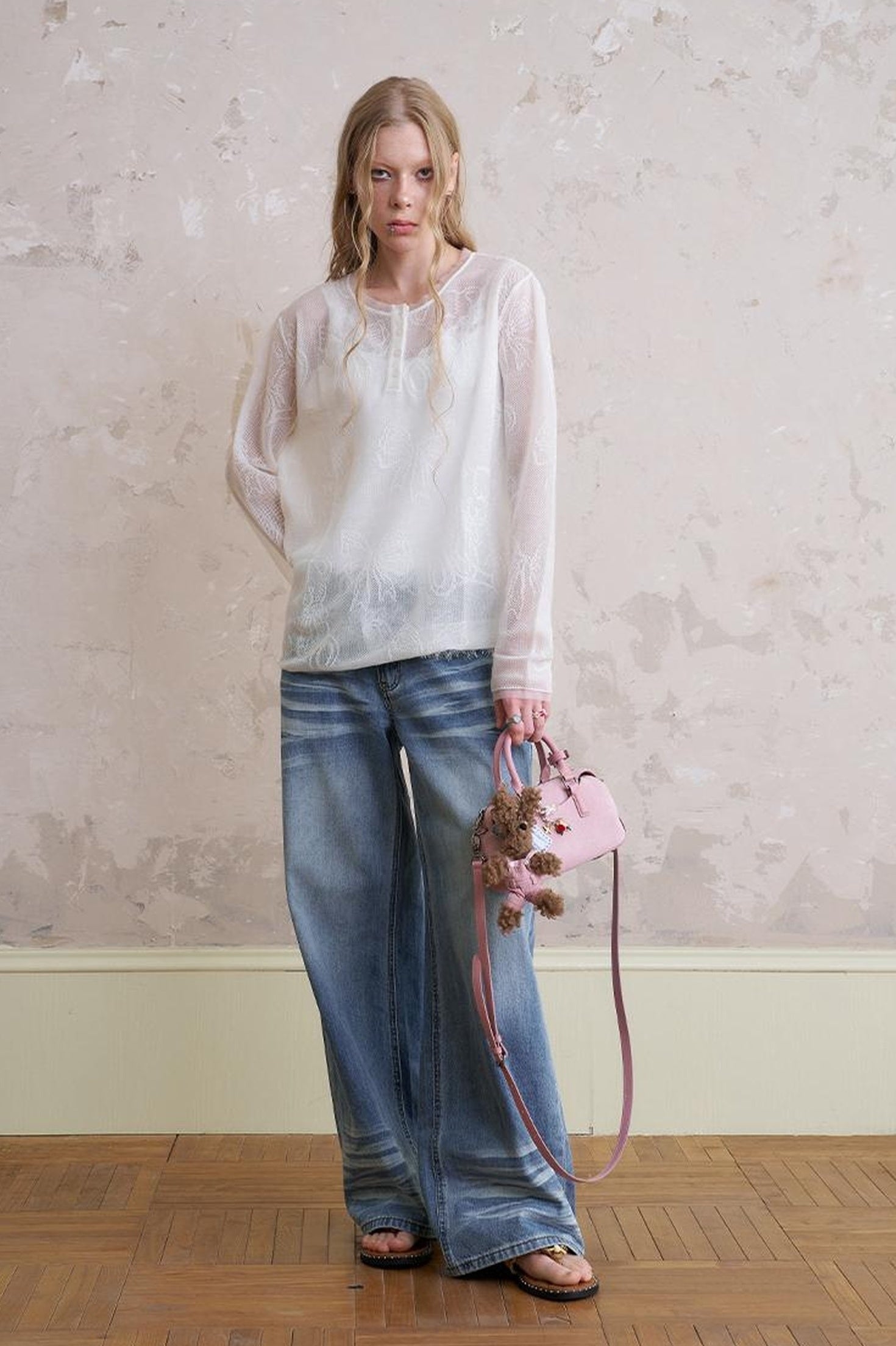 DIDDI MODA Sweet Bow Bear Henley Knit Top