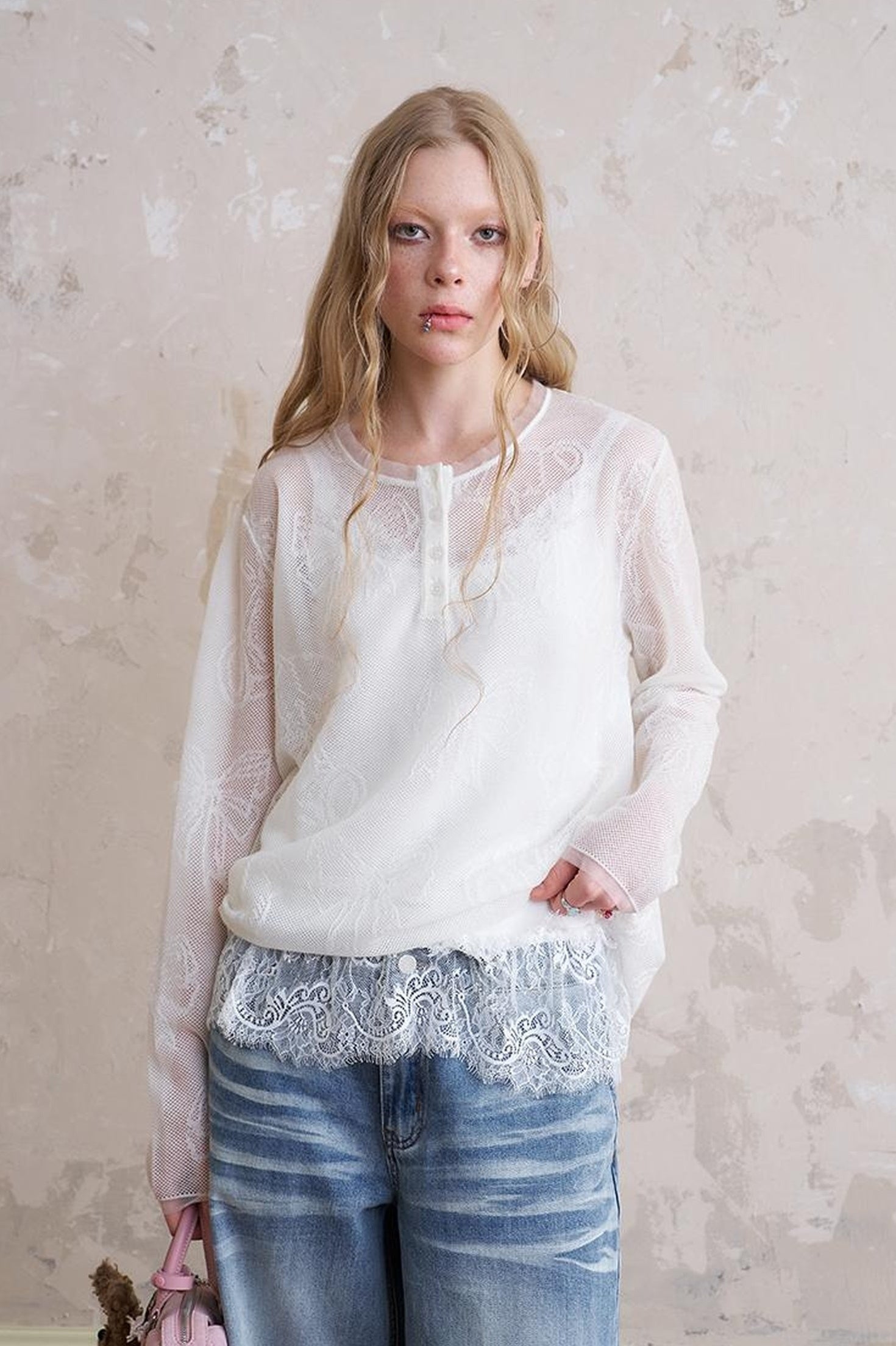 DIDDI MODA Sweet Bow Bear Henley Knit Top