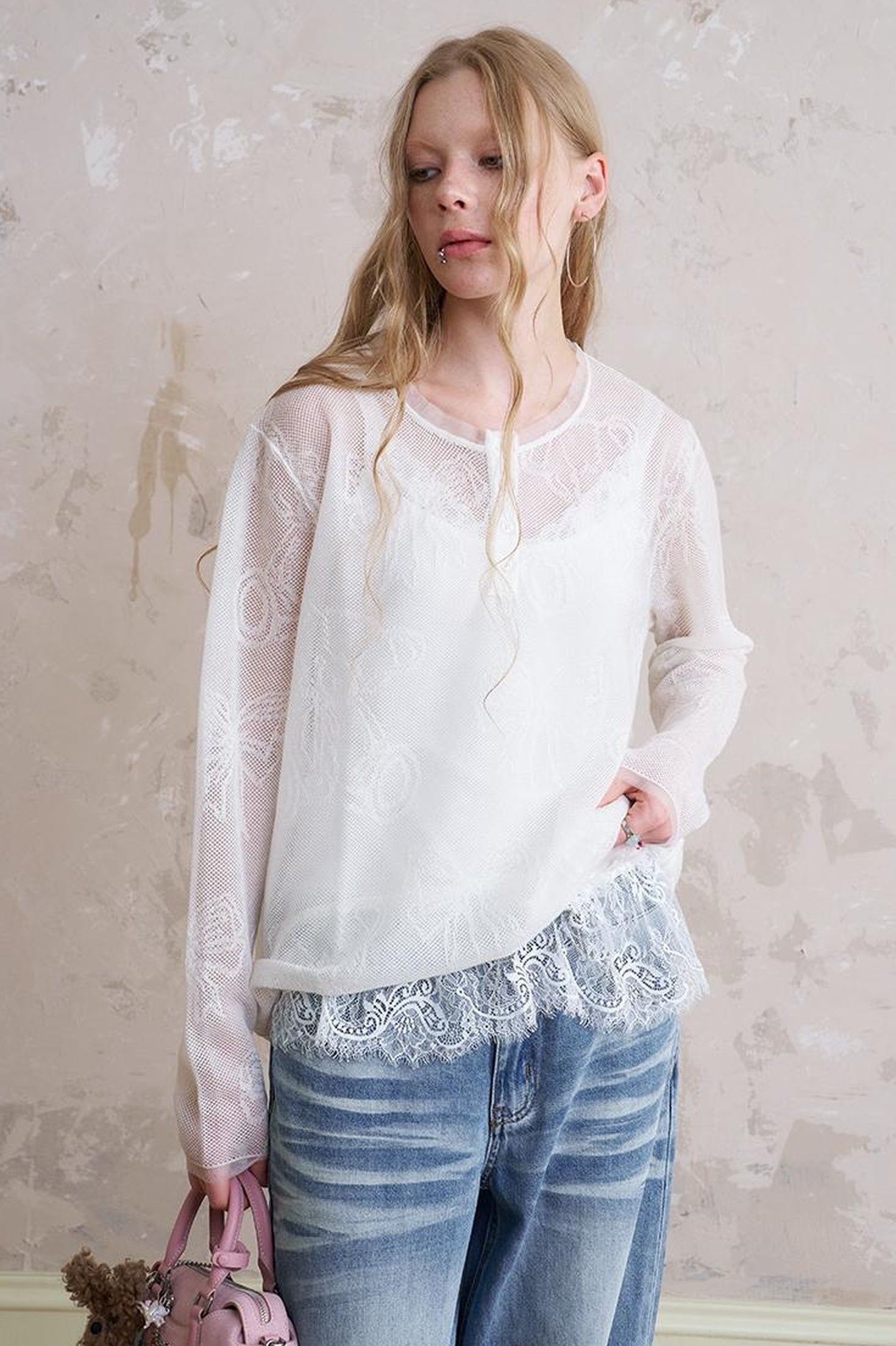 DIDDI MODA Sweet Bow Bear Henley Knit Top