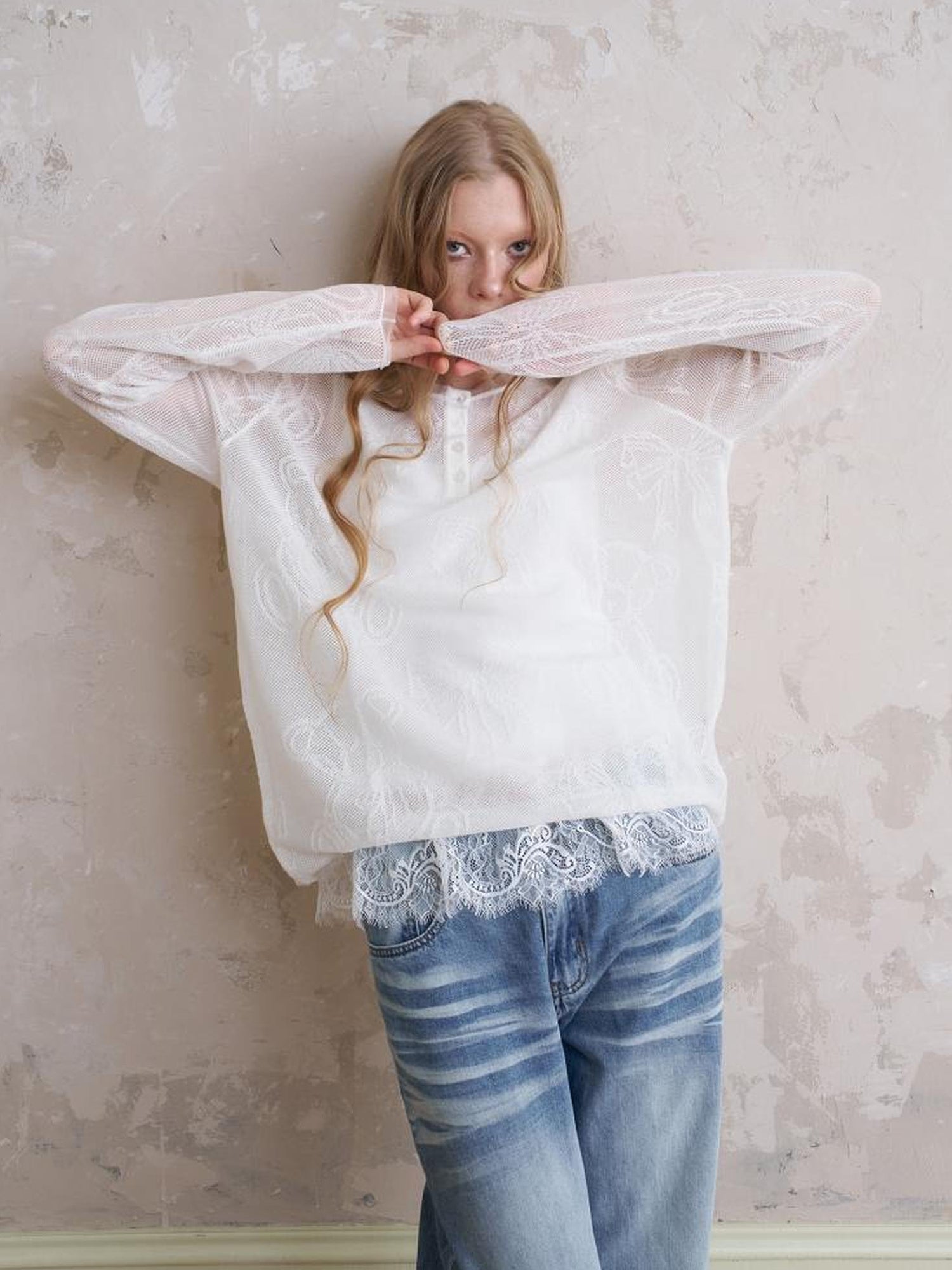 DIDDI MODA Sweet Bow Bear Henley Knit Top