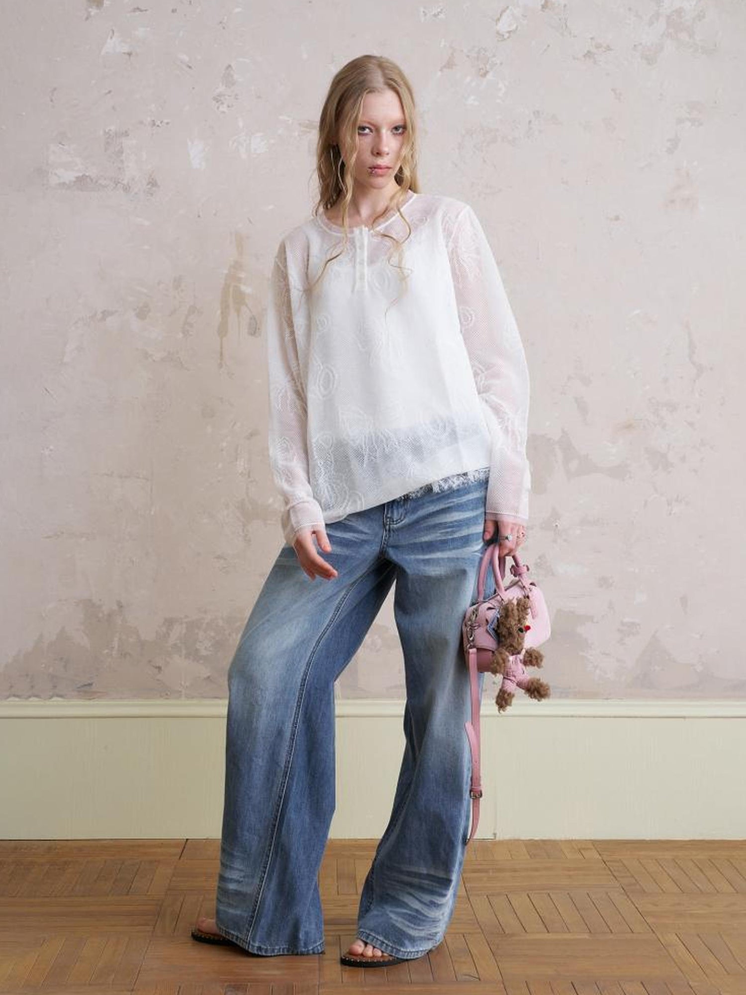 DIDDI MODA Sweet Bow Bear Henley Knit Top