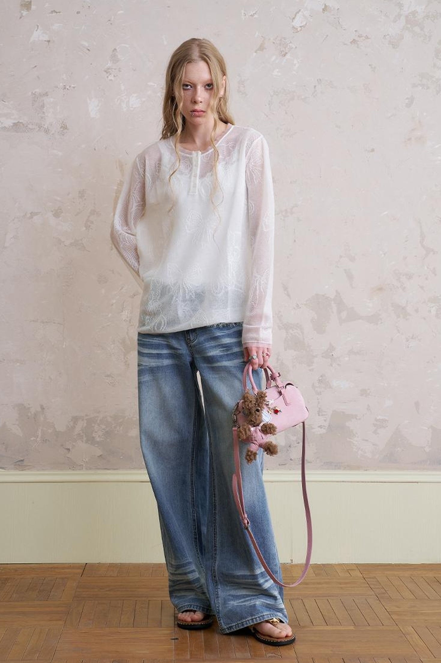 DIDDI MODA Sweet Bow Bear Henley Knit Top