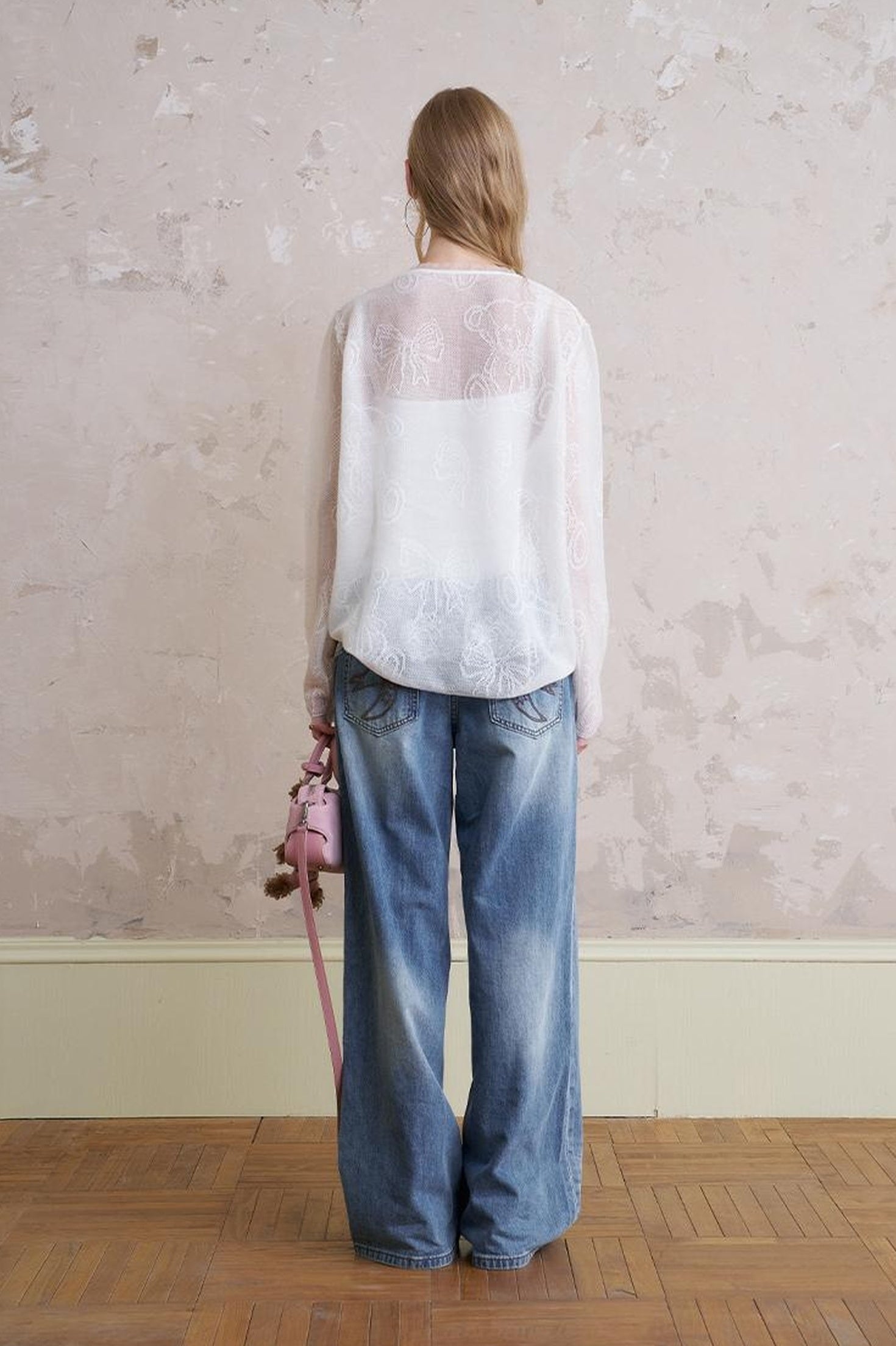 DIDDI MODA Sweet Bow Bear Henley Knit Top