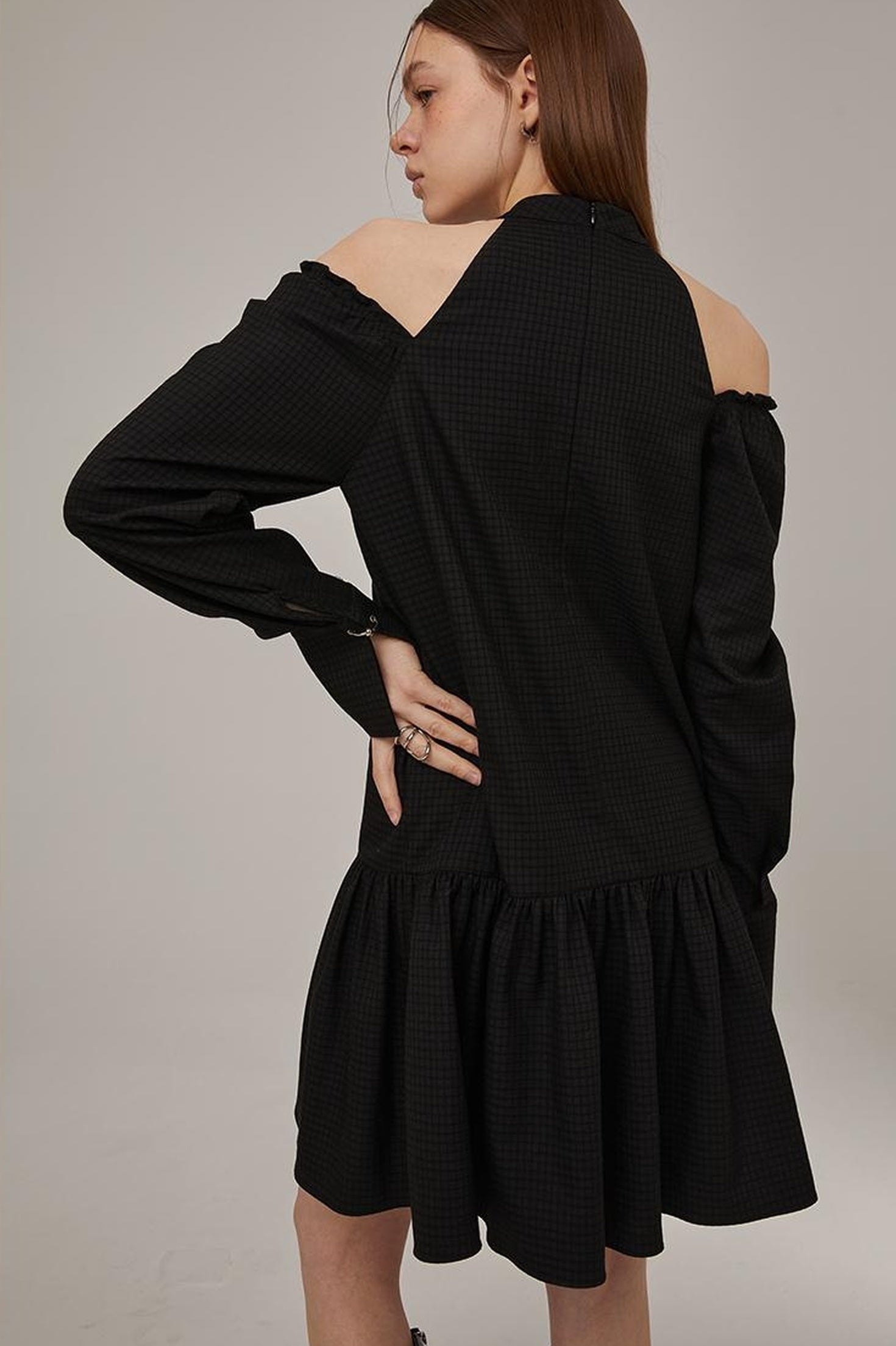 DIDDI MODA Sweet Bow Black Dress Elegant Lace Up Sleeves