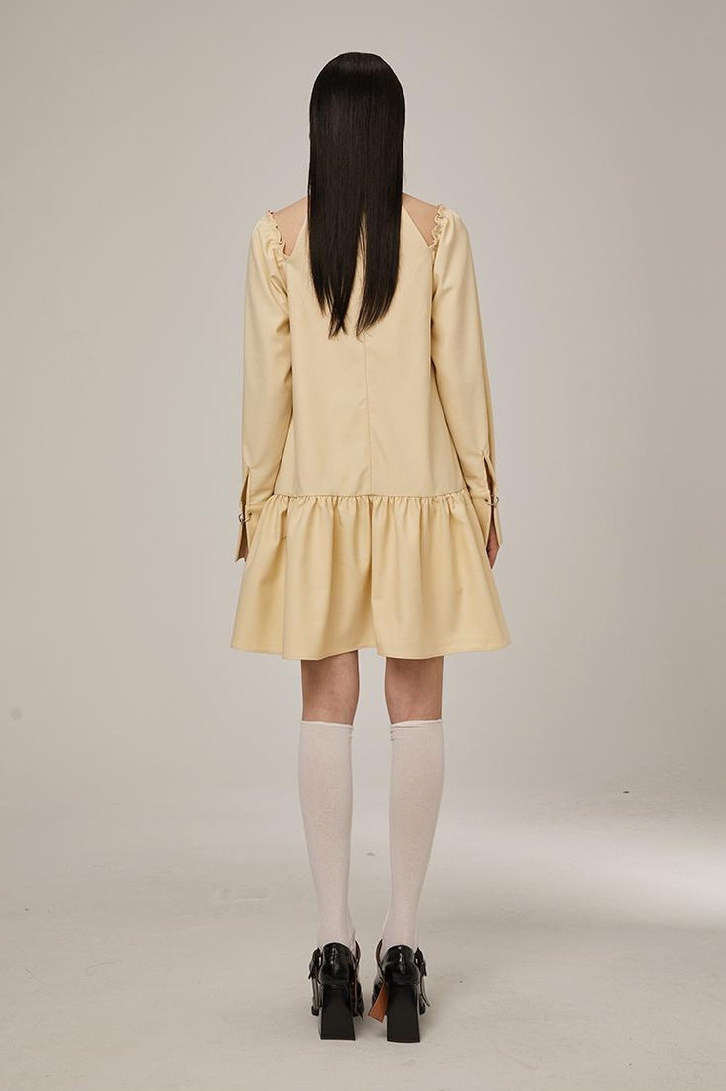 Sweet Bow Black Dress Elegant Lace Up Sleeves