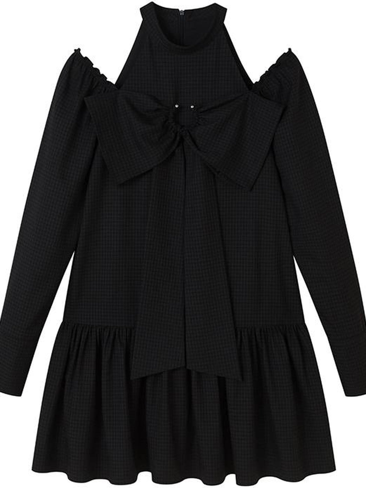 DIDDI MODA Sweet Bow Black Dress Elegant Lace Up Sleeves