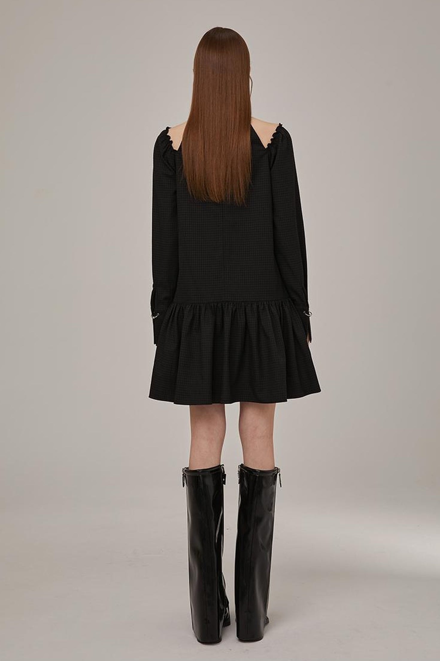 DIDDI MODA Sweet Bow Black Dress Elegant Lace Up Sleeves