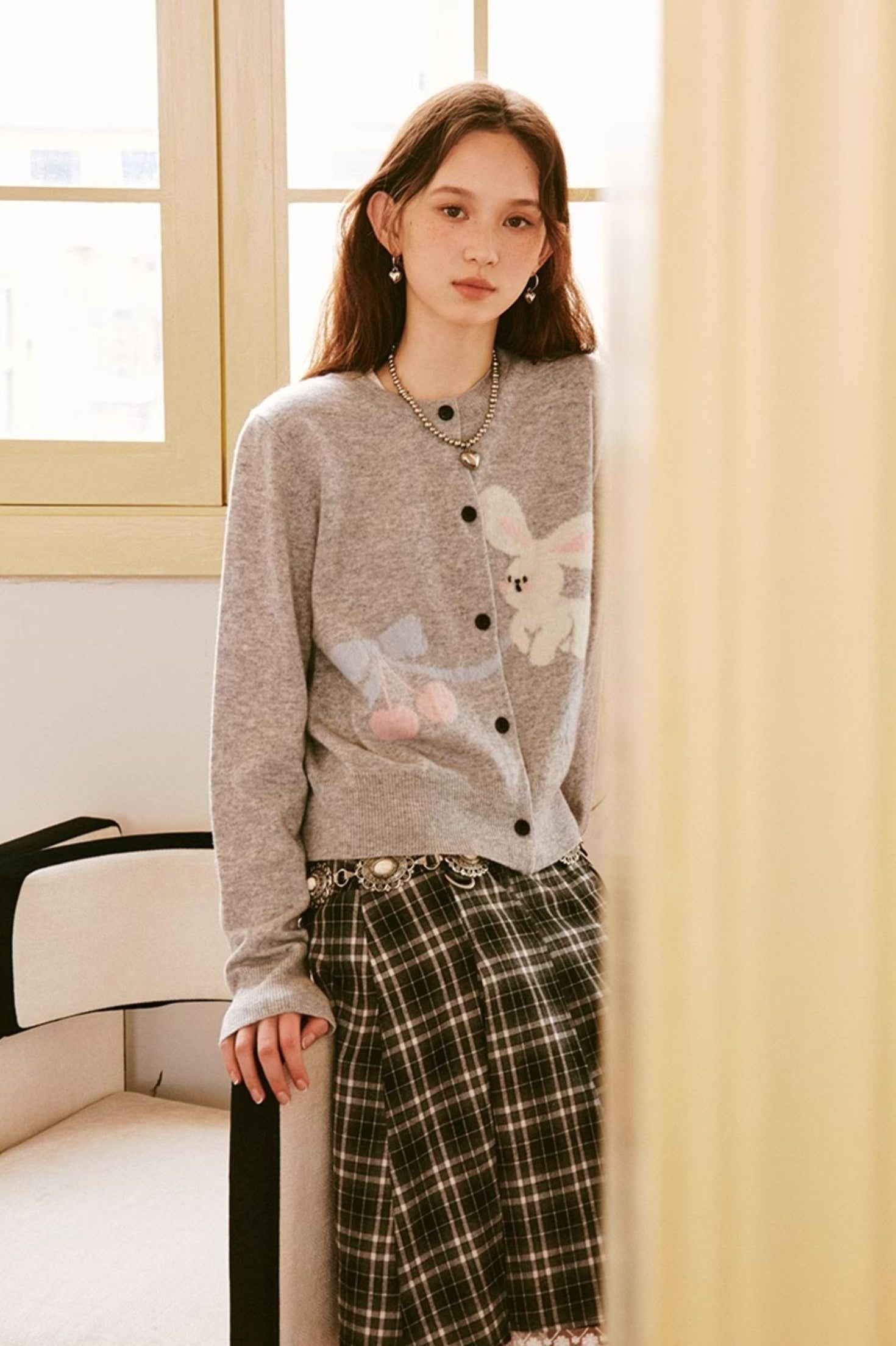 DIDDI MODA Sweet Bunny Cherry Knit Cardigan