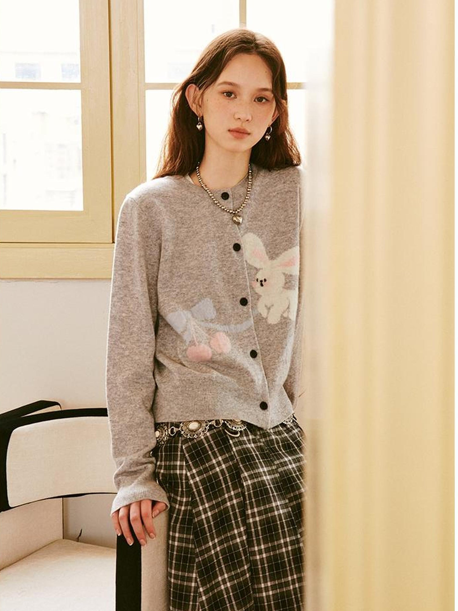 DIDDI MODA Sweet Bunny Cherry Knit Cardigan