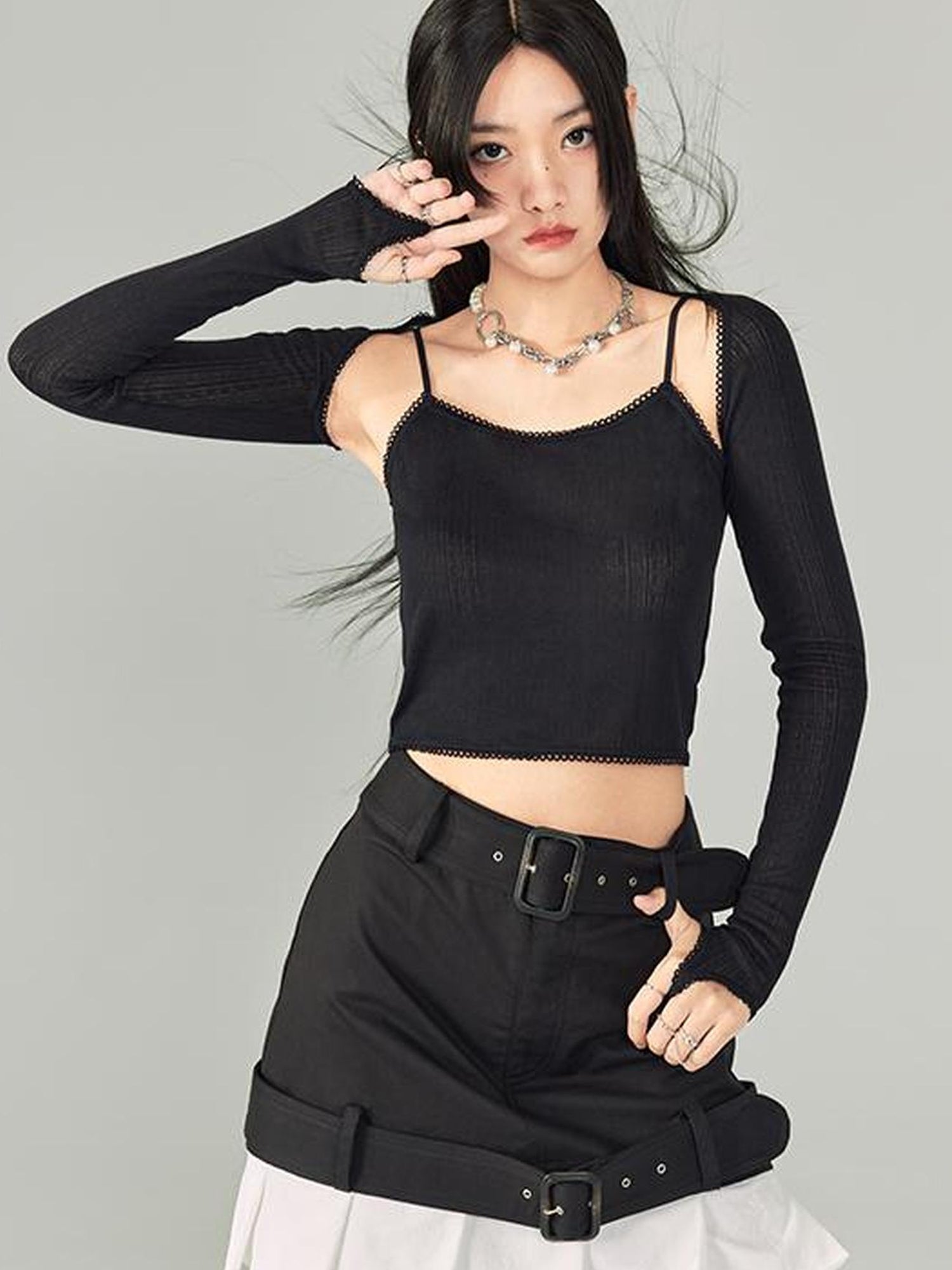 DIDDI MODA Sweet Cool Cutout Sleeve Cami Piece Set