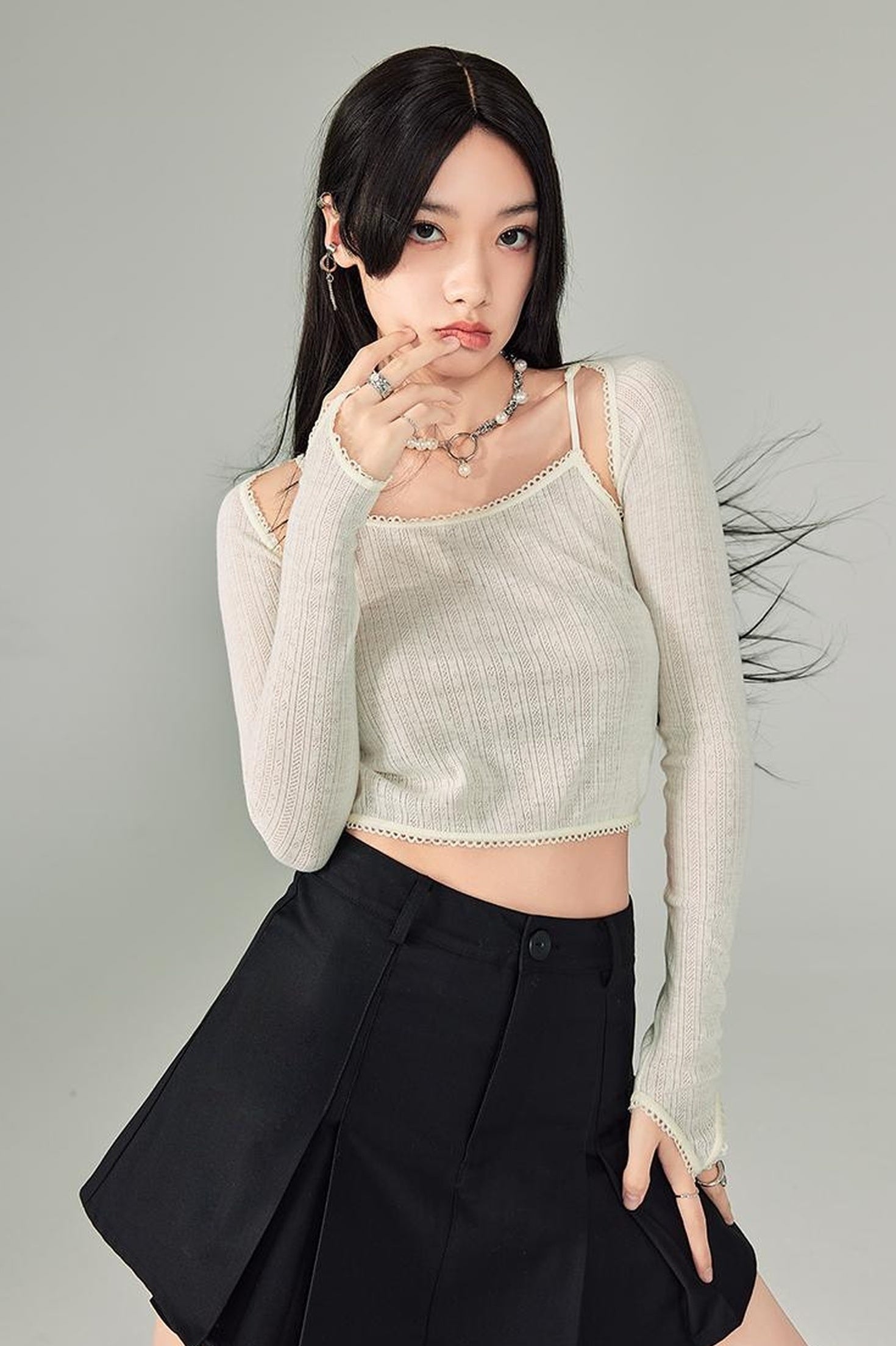 DIDDI MODA Sweet Cool Cutout Sleeve Cami Piece Set