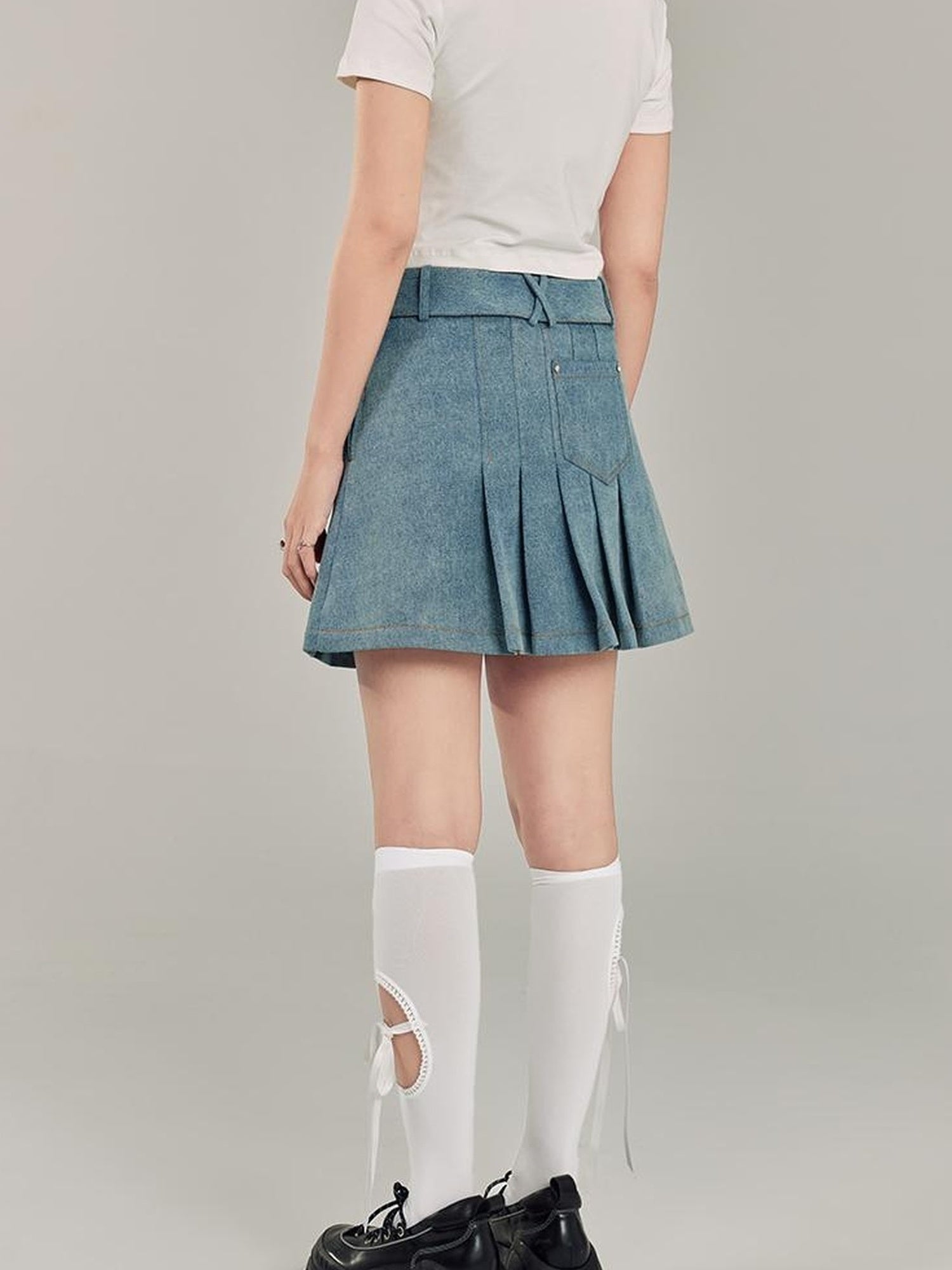 DIDDI MODA Sweet Cool Denim Pleat Skirt