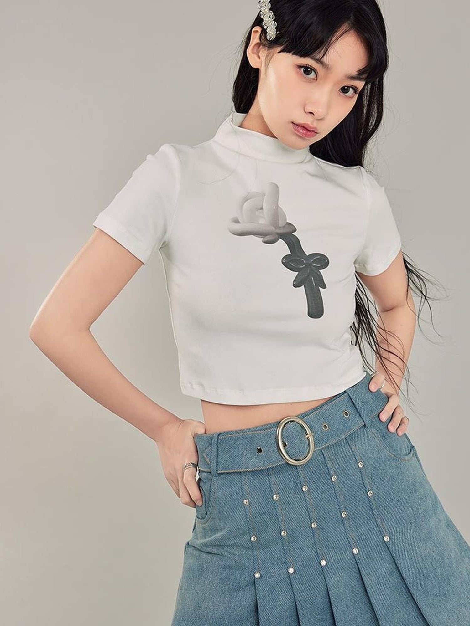 DIDDI MODA Sweet Cool Denim Pleat Skirt