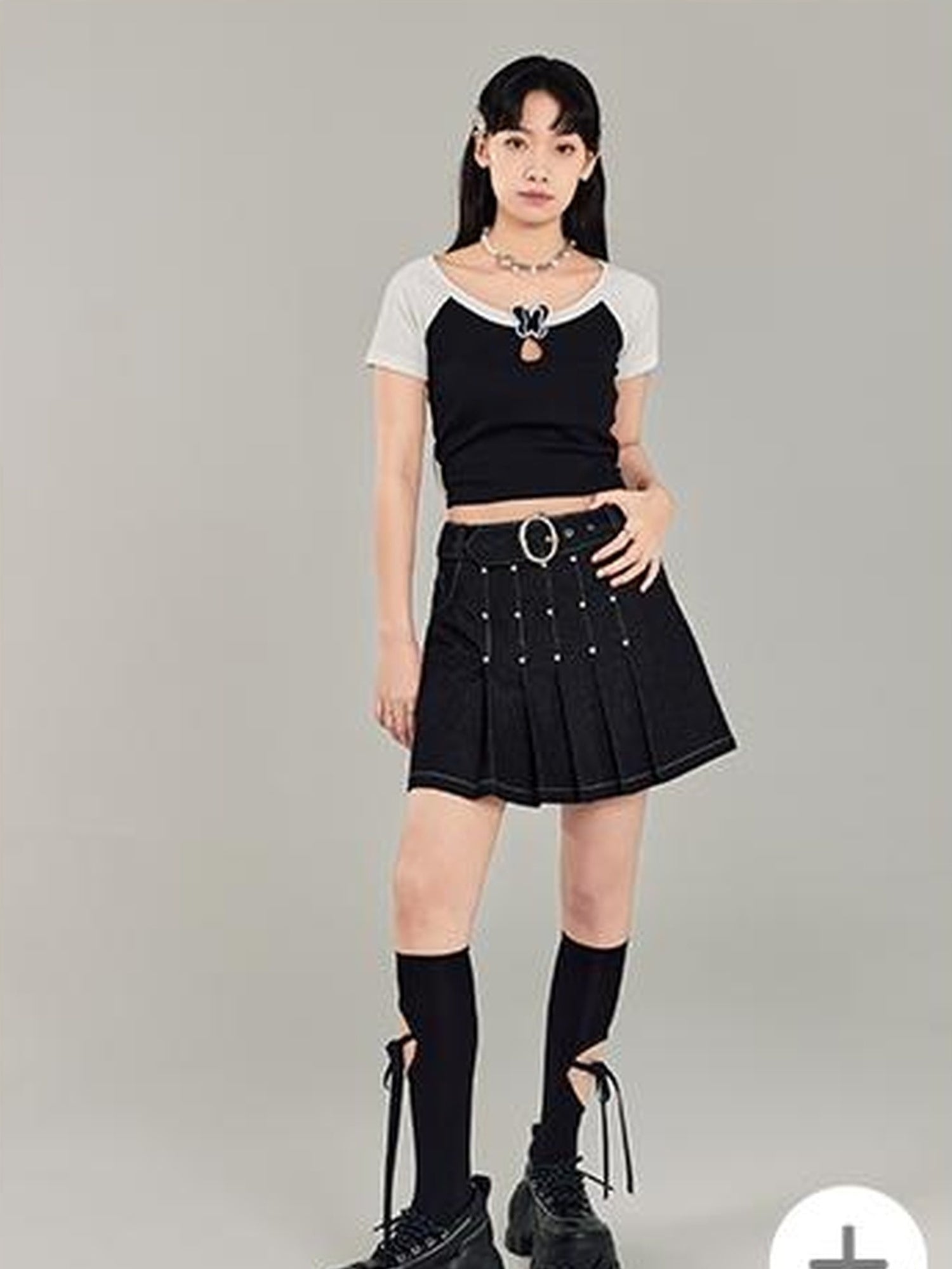 DIDDI MODA Sweet Cool Denim Pleat Skirt