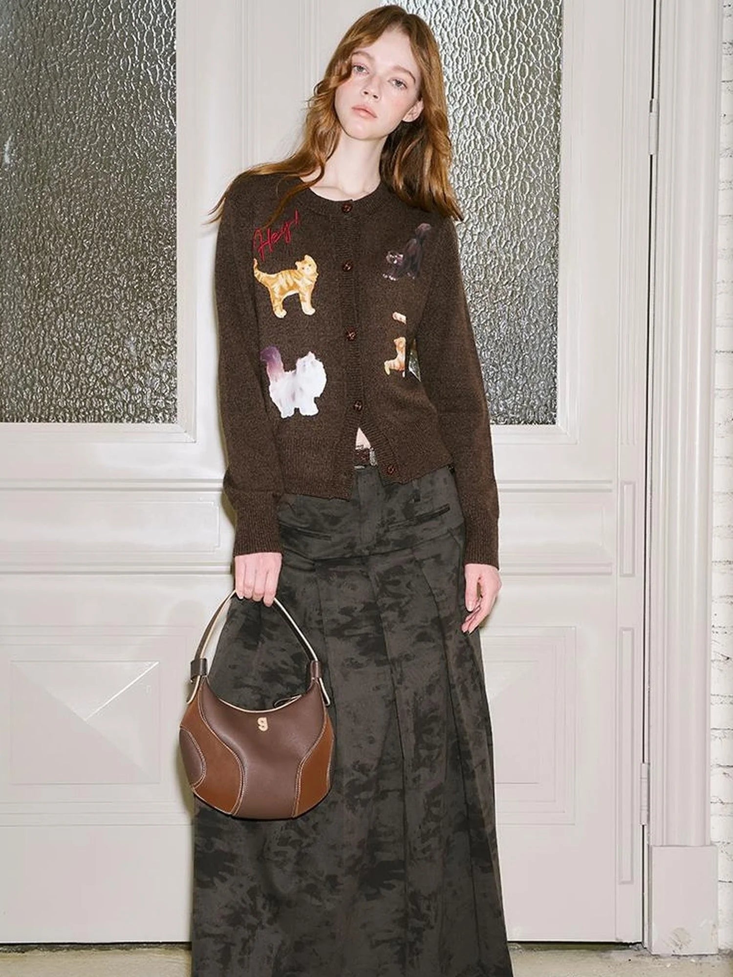 Sweet Cool Kitty Print Knit Cardigan