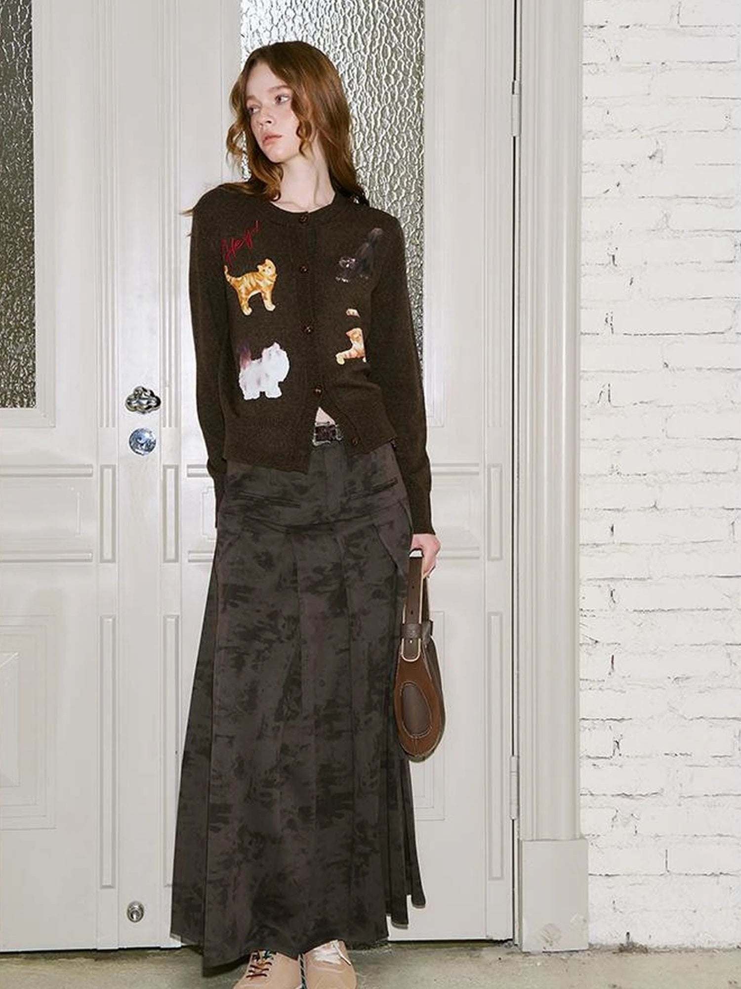 Sweet Cool Kitty Print Knit Cardigan