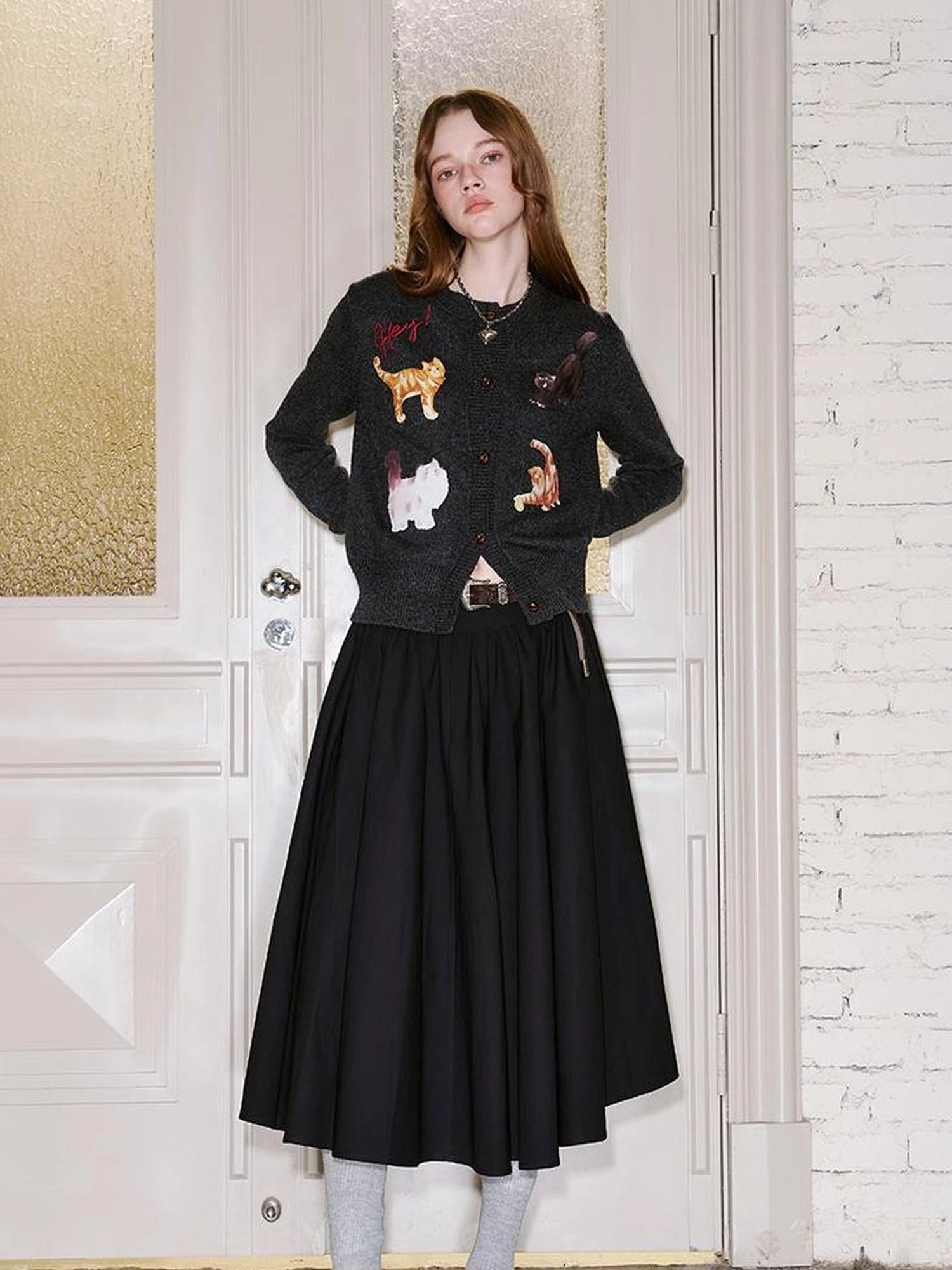 Sweet Cool Kitty Print Knit Cardigan