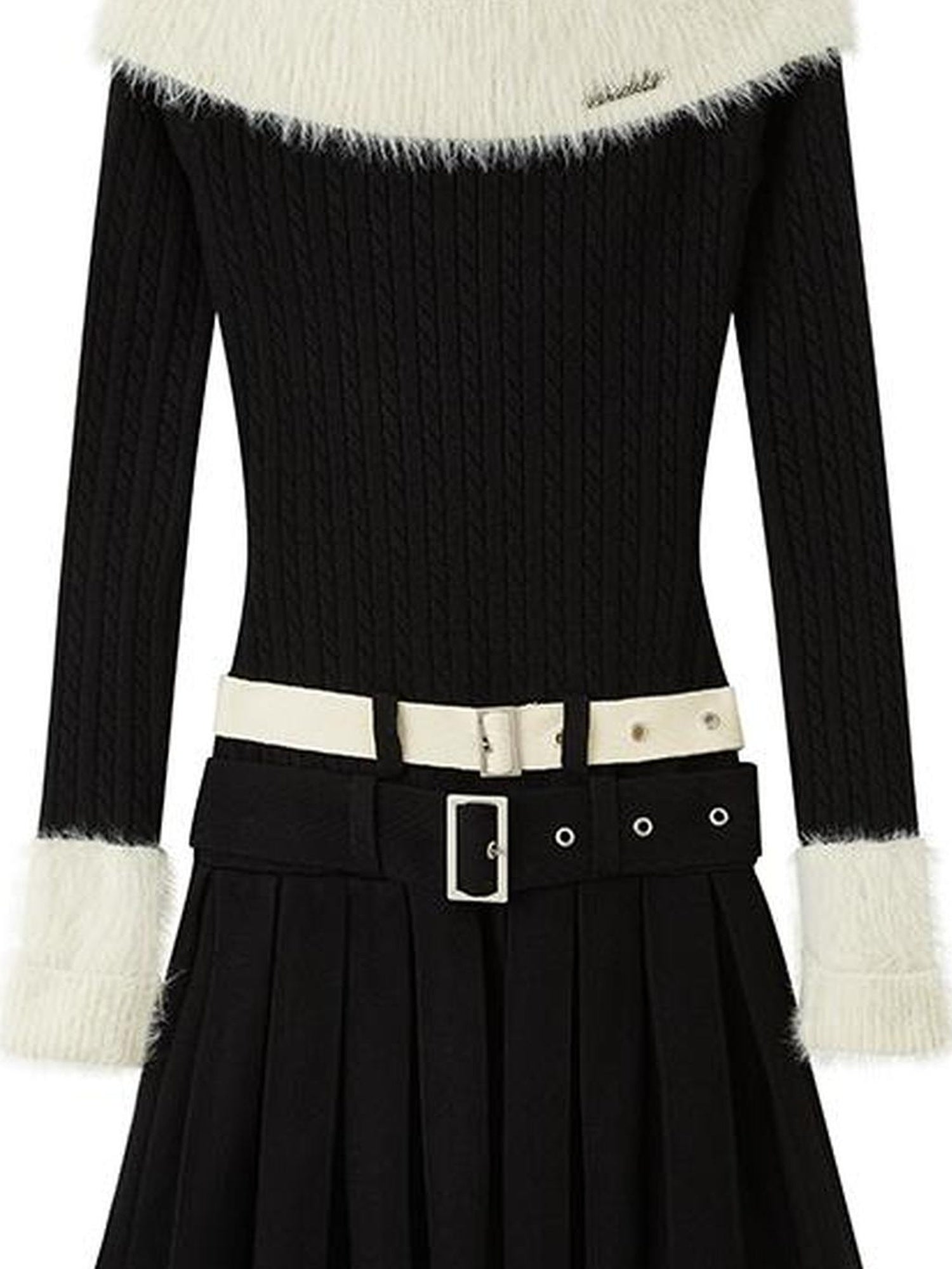 DIDDI MODA Sweet Cool Off Shoulder Knit Set With Dual Belts