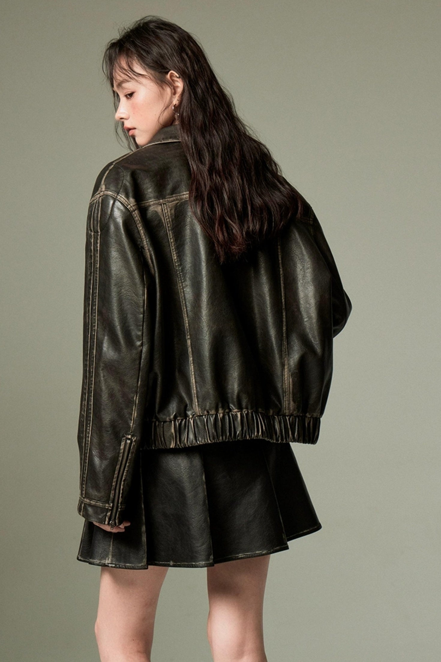 DIDDI MODA Sweet Crush Bow Vintage Pu Jacket