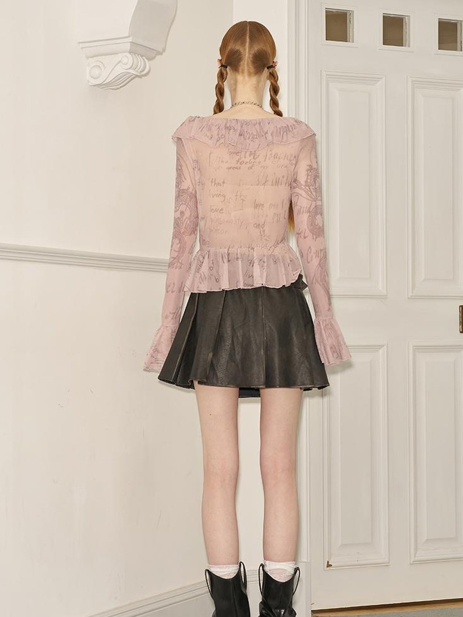 DIDDI MODA Sweet Edge Graffiti Mesh Cardigan