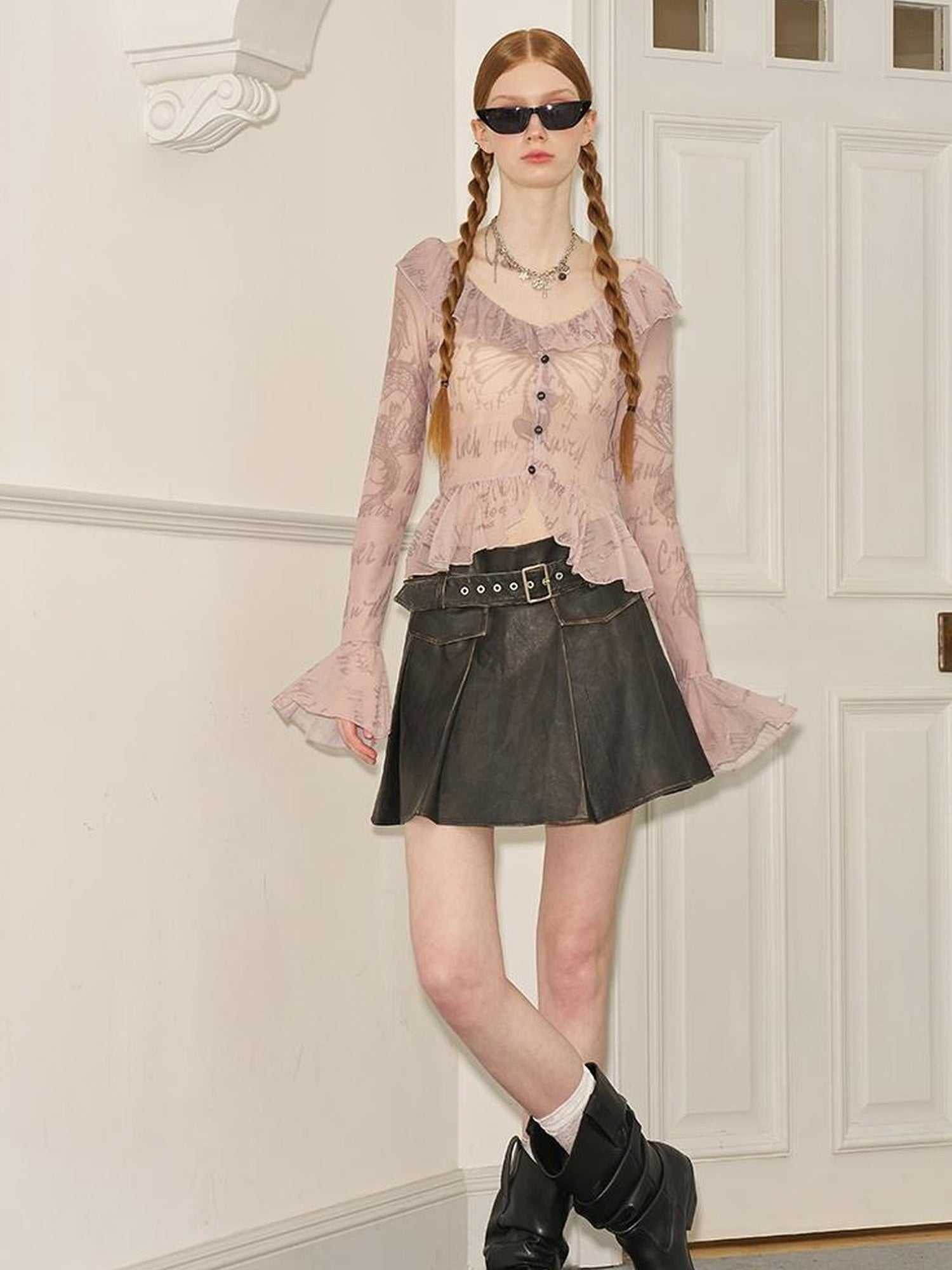 DIDDI MODA Sweet Edge Graffiti Mesh Cardigan