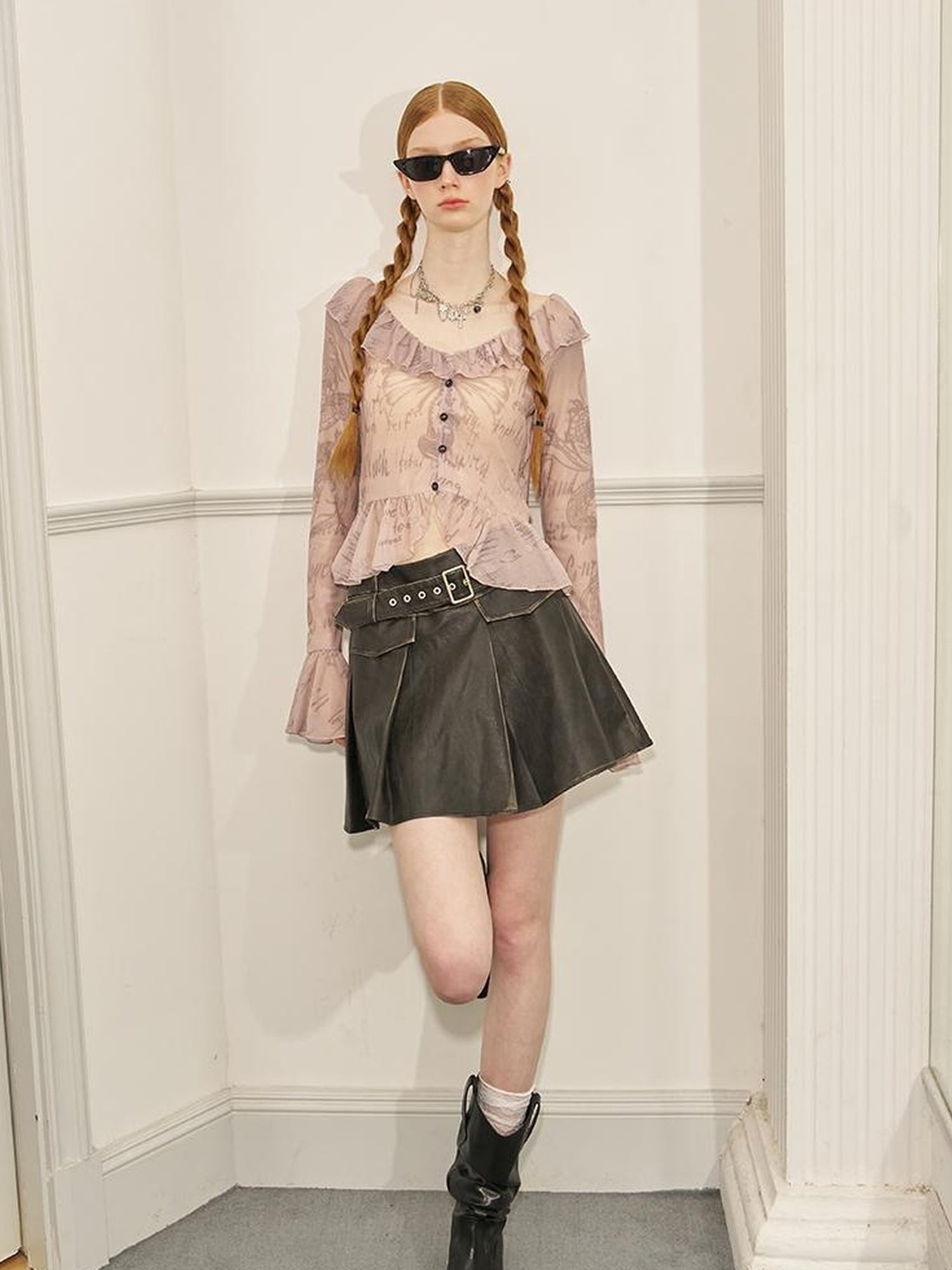 DIDDI MODA Sweet Edge Graffiti Mesh Cardigan