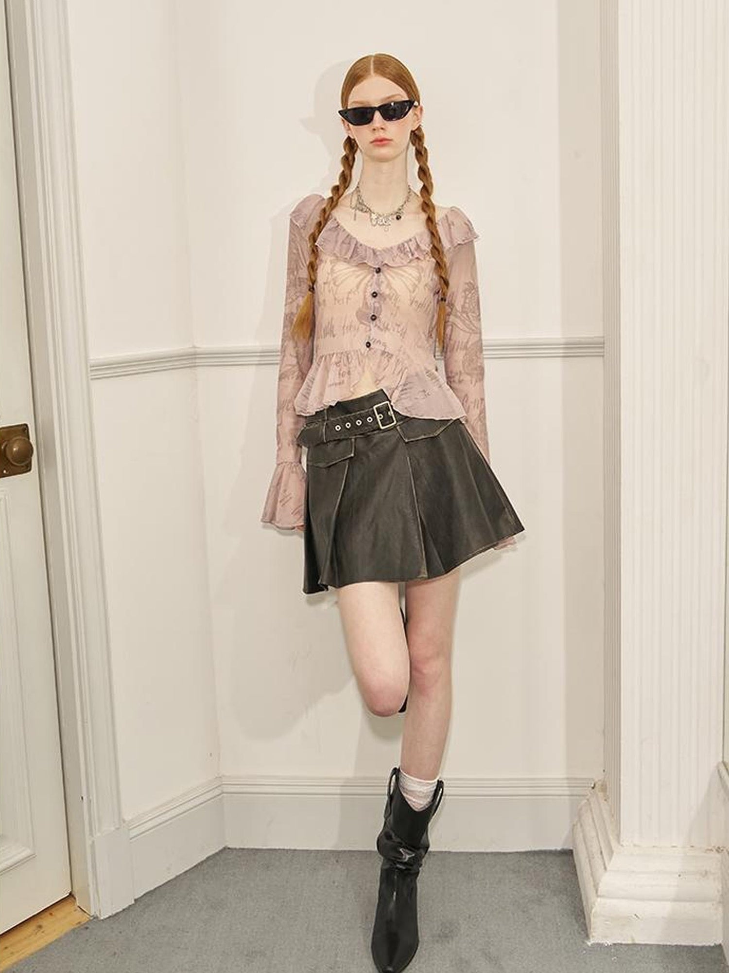 DIDDI MODA Sweet Edge Graffiti Mesh Cardigan