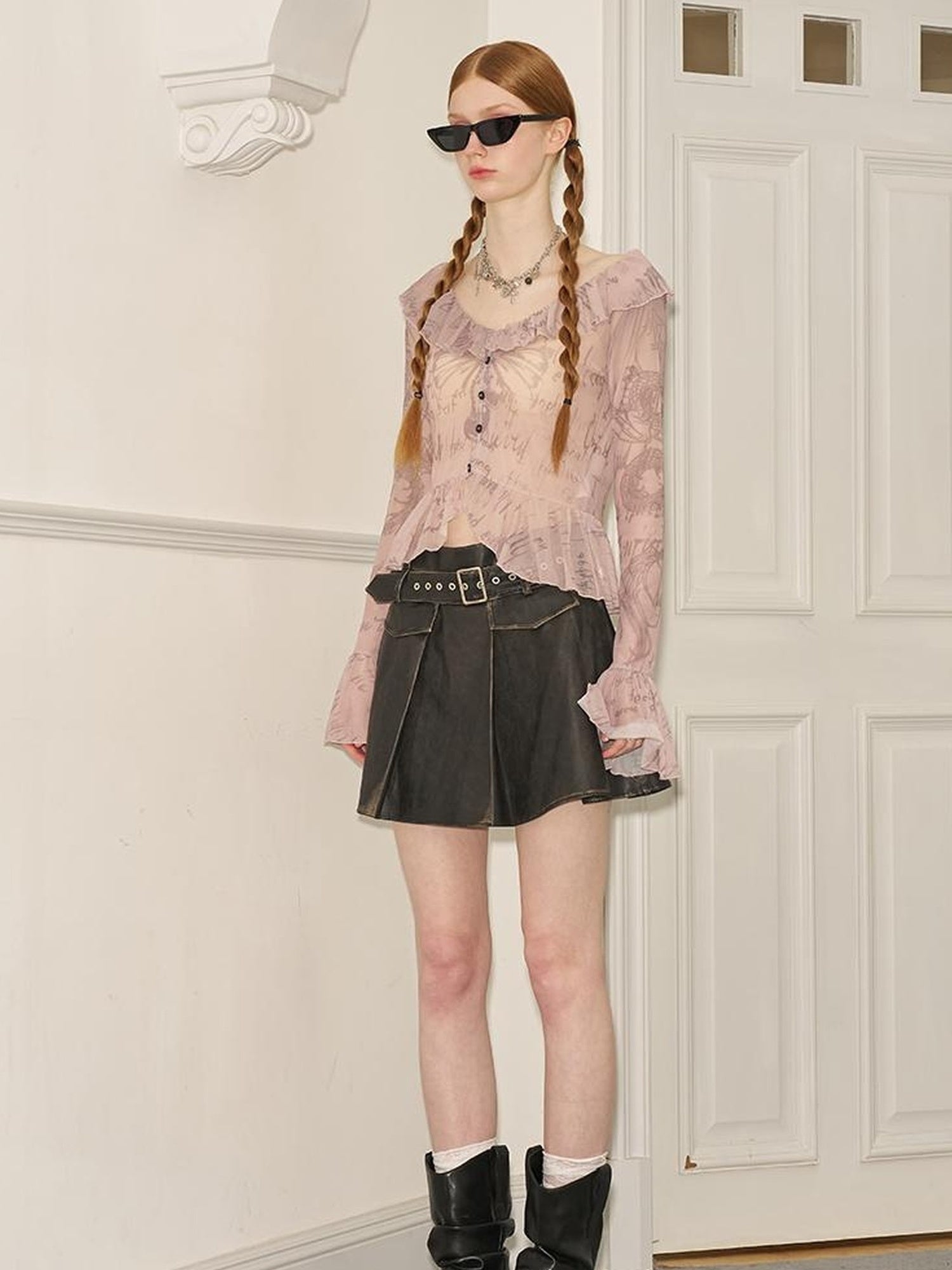 DIDDI MODA Sweet Edge Graffiti Mesh Cardigan