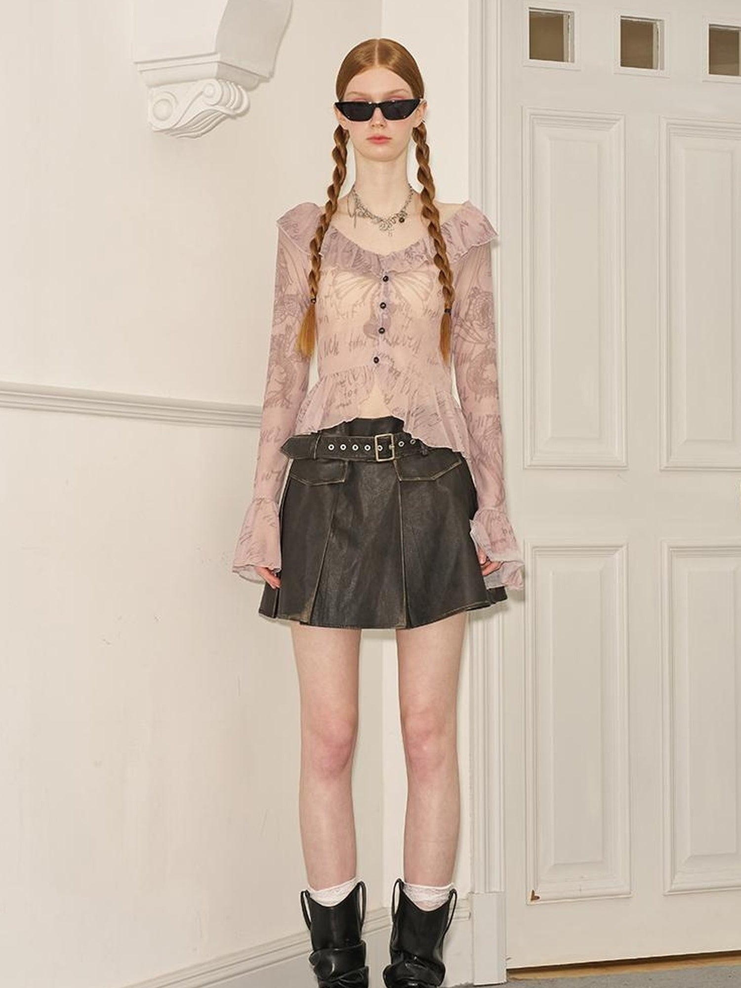 DIDDI MODA Sweet Edge Graffiti Mesh Cardigan